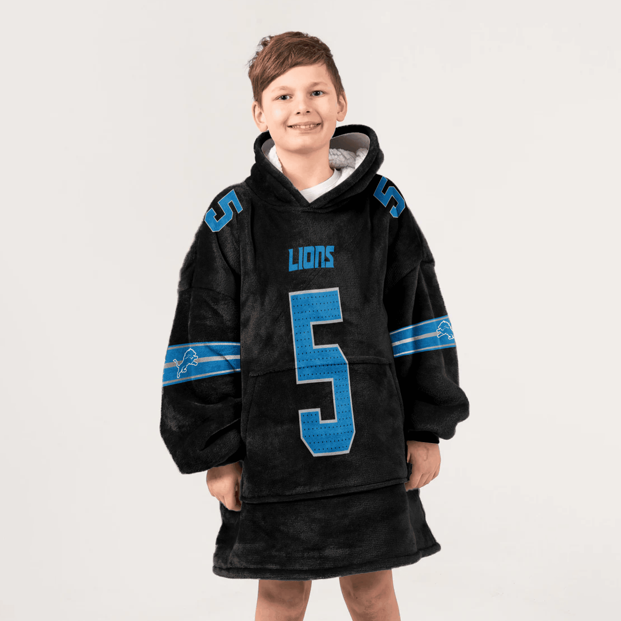 Kid 5 Detroit Football Unisex Blanket Hoodie