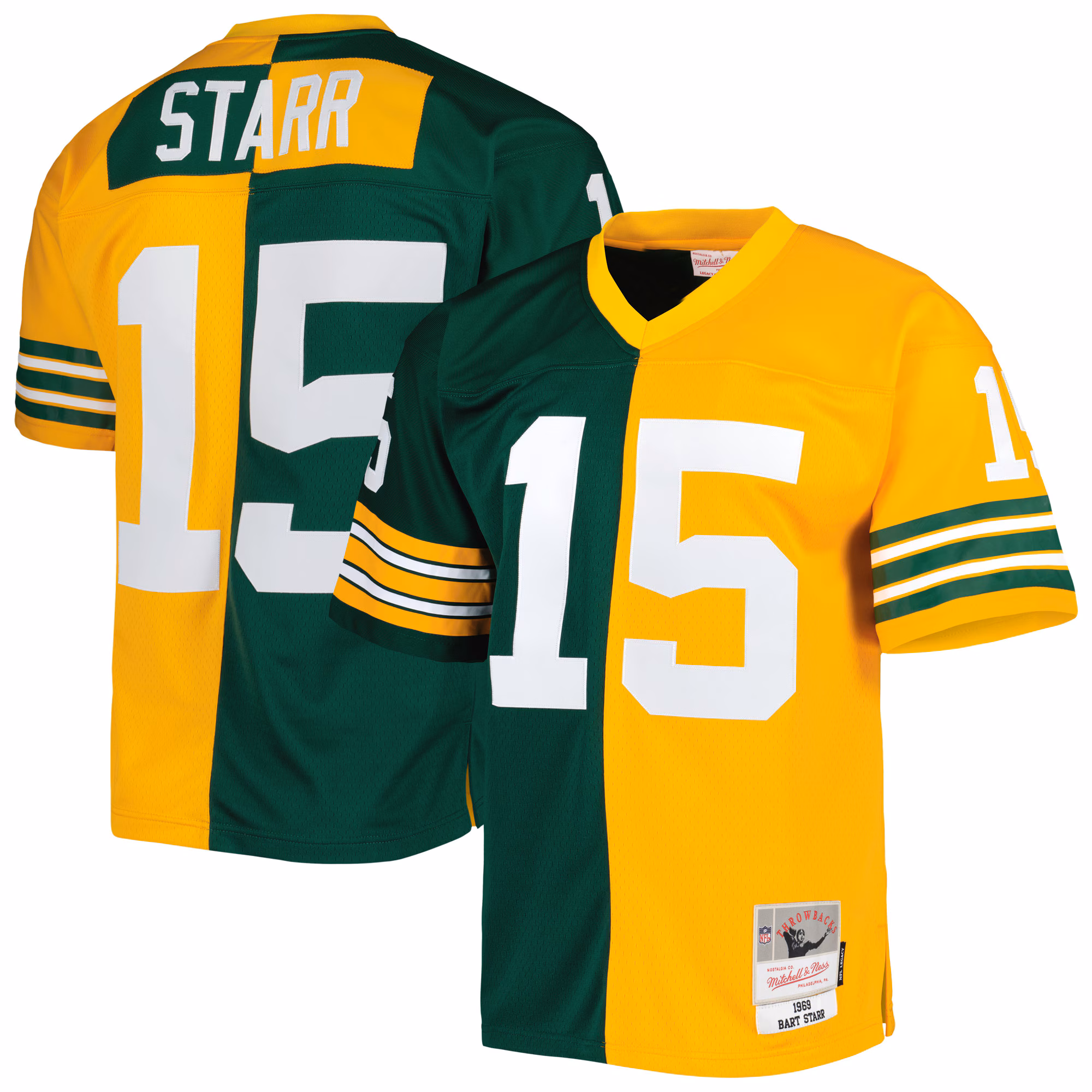 Bart Starr Green Bay Packers 1969 Split Legacy Replica Jersey - Green/Gold