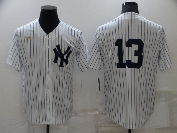 Men's  New York Yankees #13 Alex Rodriguez White Strip Throwback Cool Base MLB Stitched Jersey