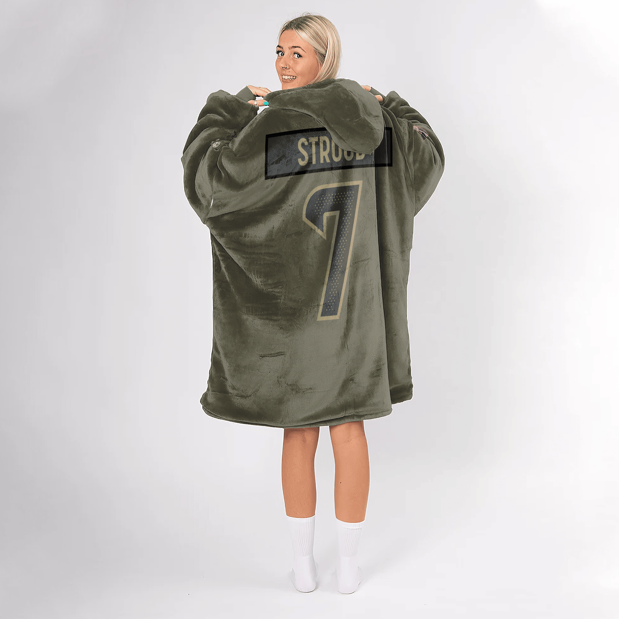 Adult C.J.S 7 Houston Football Blanket Hoodie – Olive Salute to Service