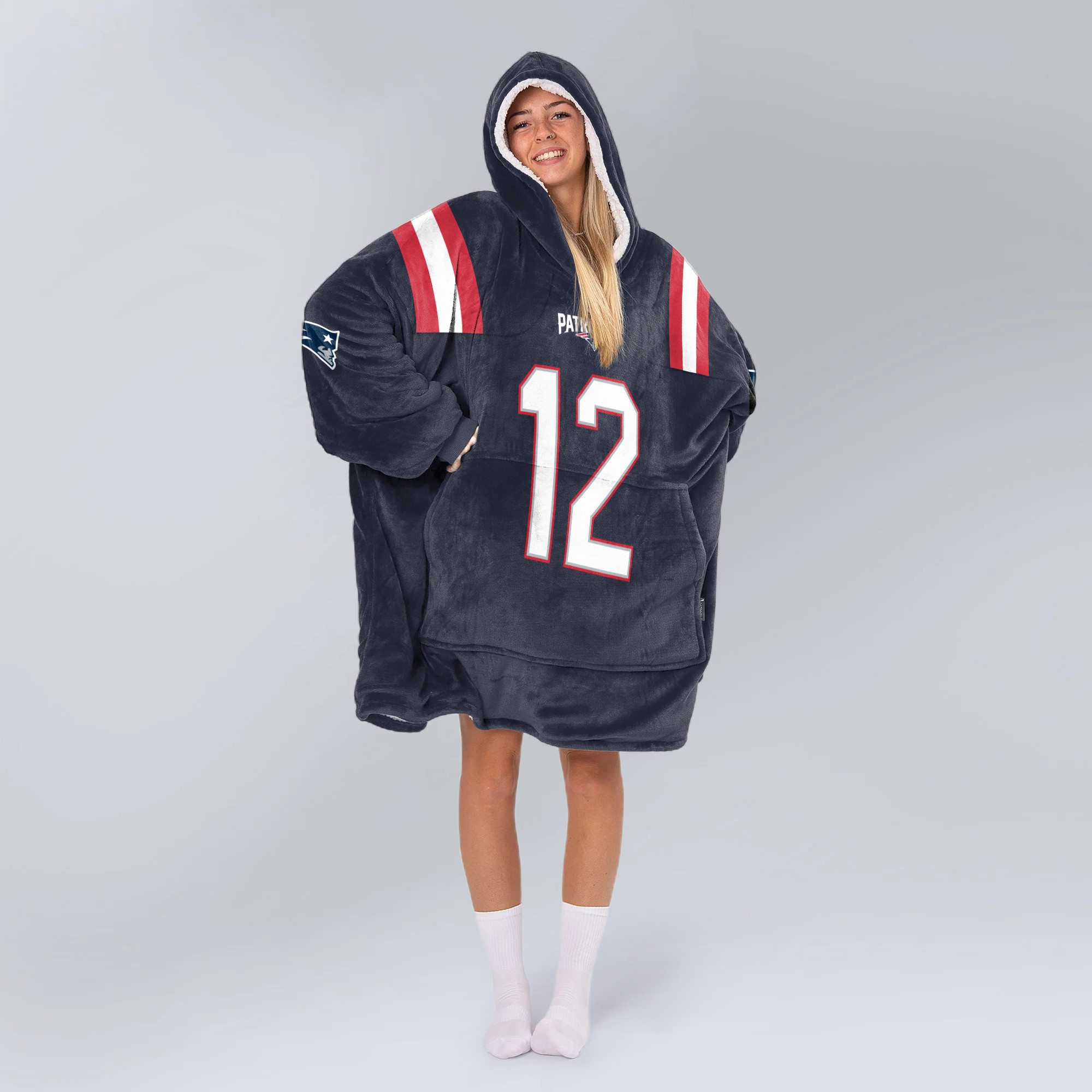 Adult TB 12 New England Football Unisex Blanket Hoodie