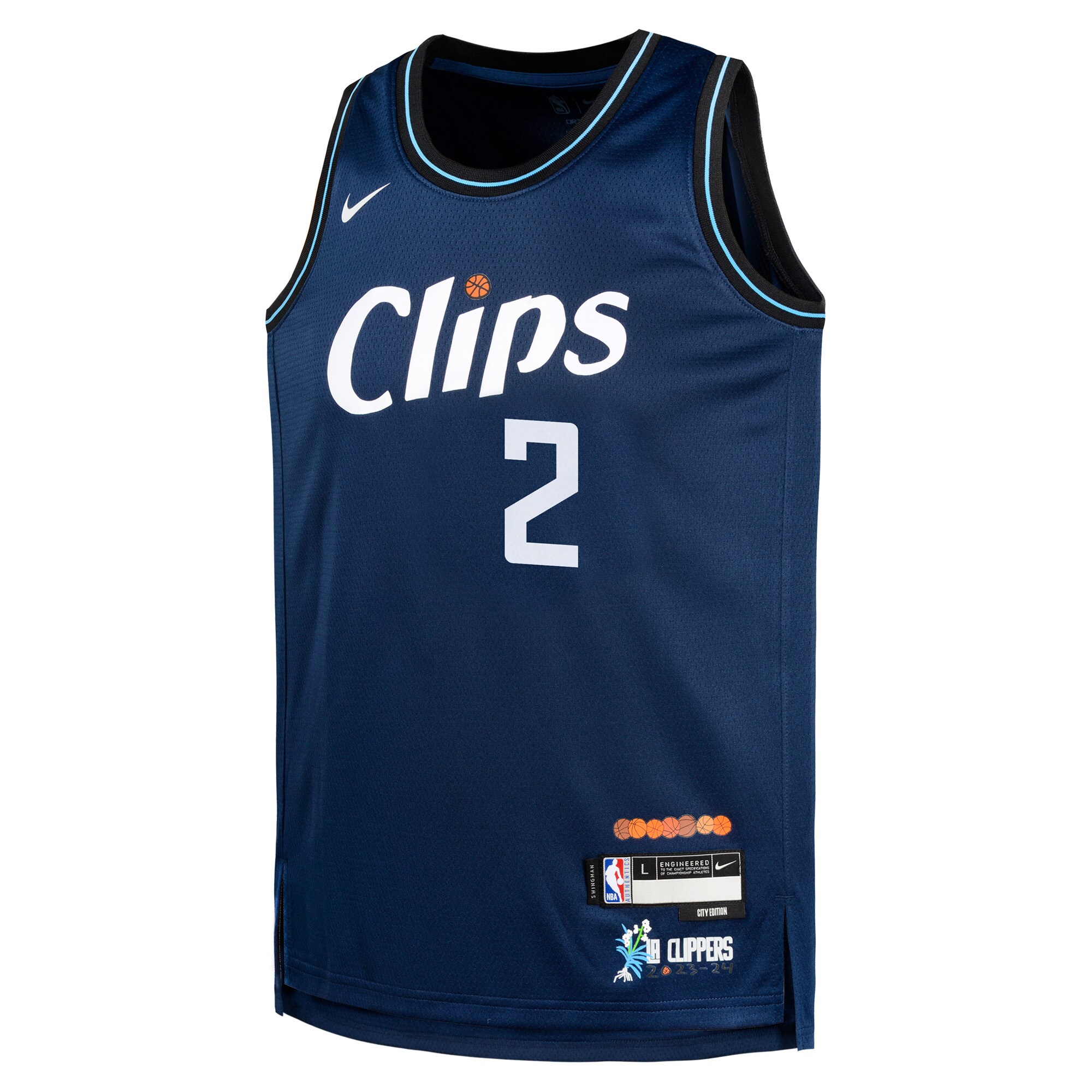Youth LA Clippers Kawhi Leonard  Navy 2023/24 Swingman Replica Jersey - City Edition