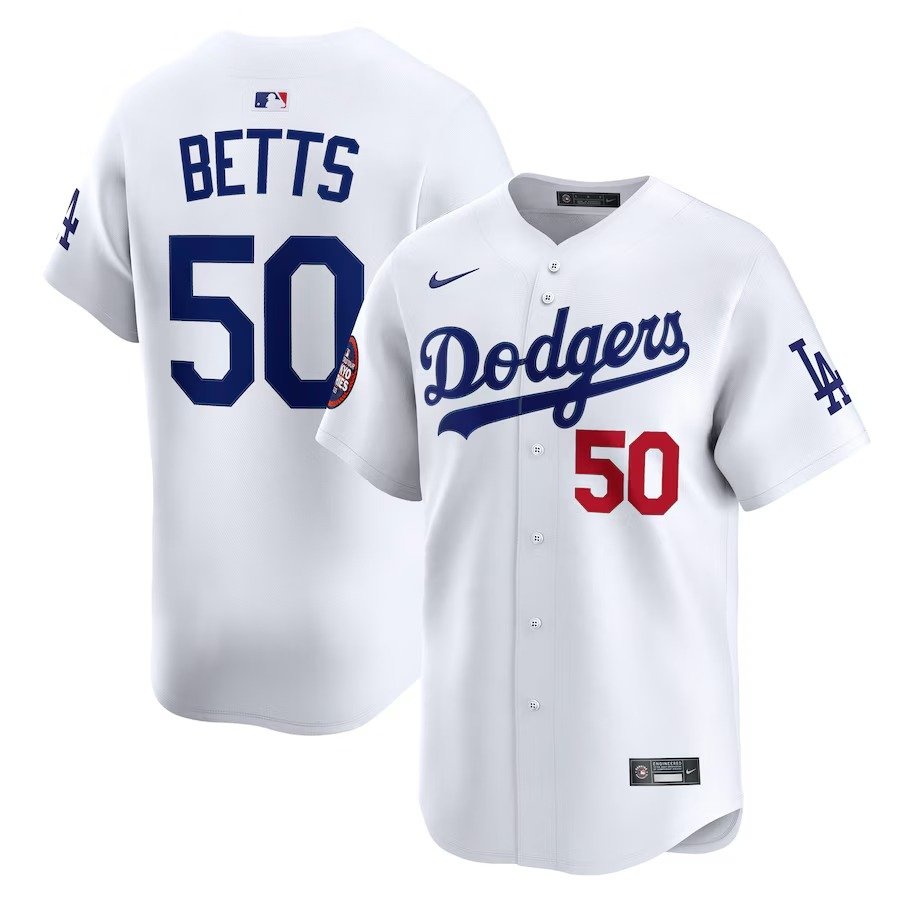 Men's #50 Mookie Betts Los Angeles Dodgers  2025 MLB World Tour: Tokyo Series Home Limited Player White Jersey
