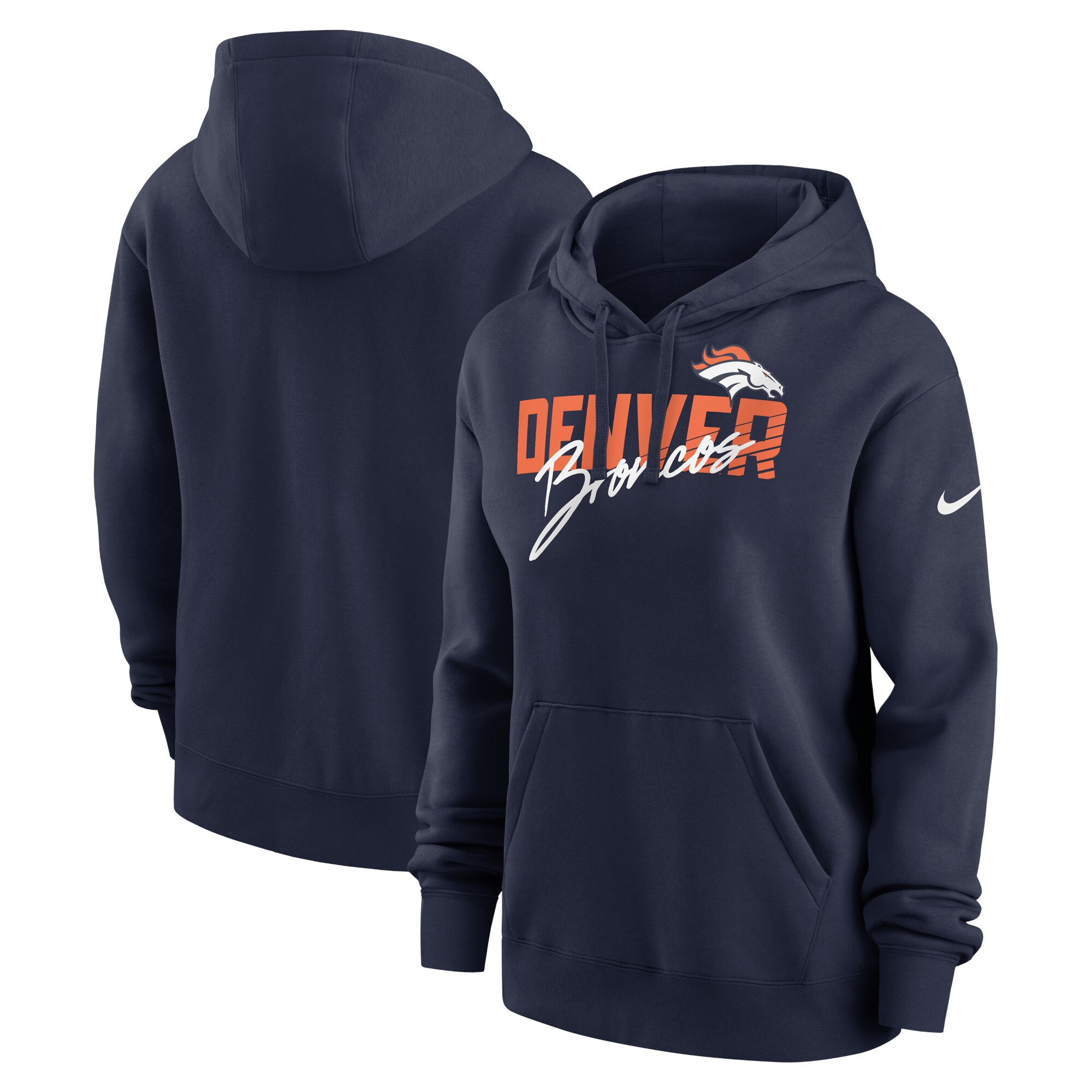 Denver Broncos Women's Wordmark Club Fleece Pullover Hoodie - Navy