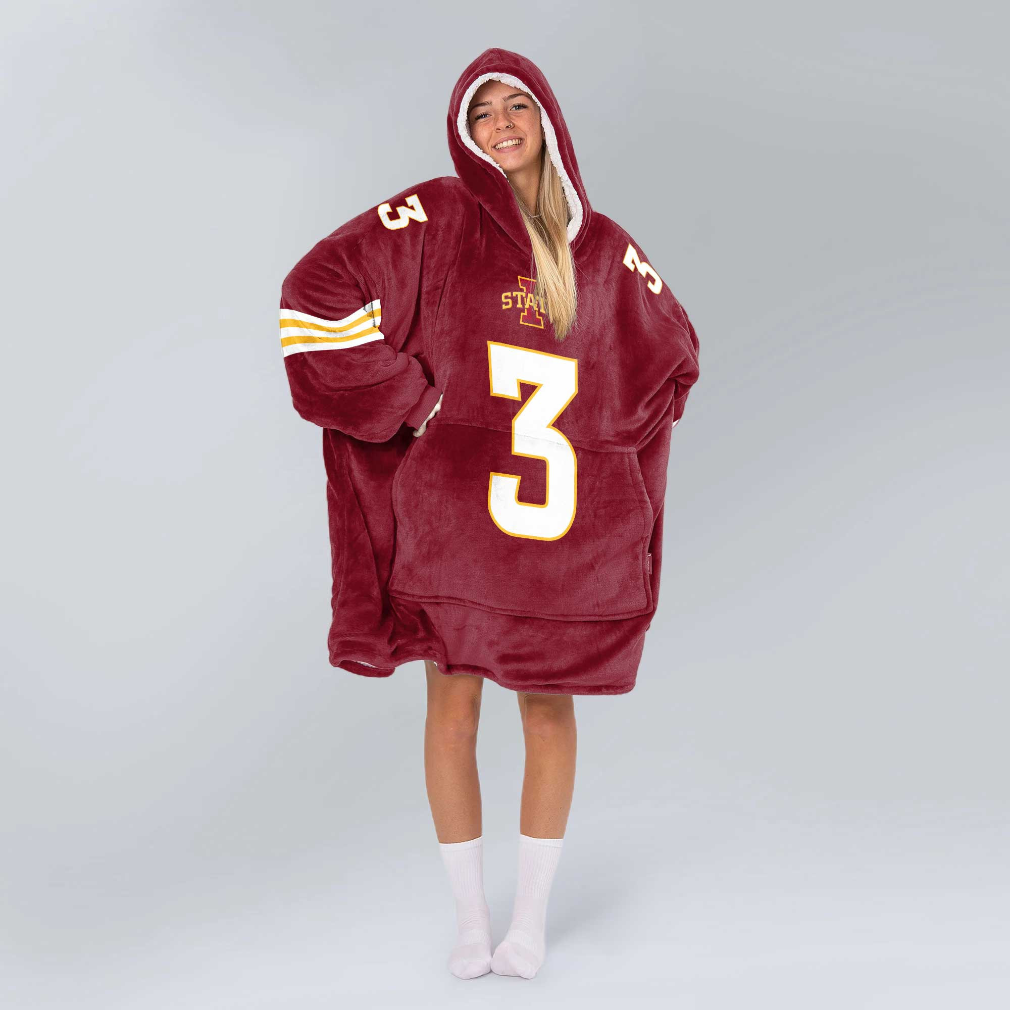 Adult 3 Iowa State Football Unisex Blanket Hoodie