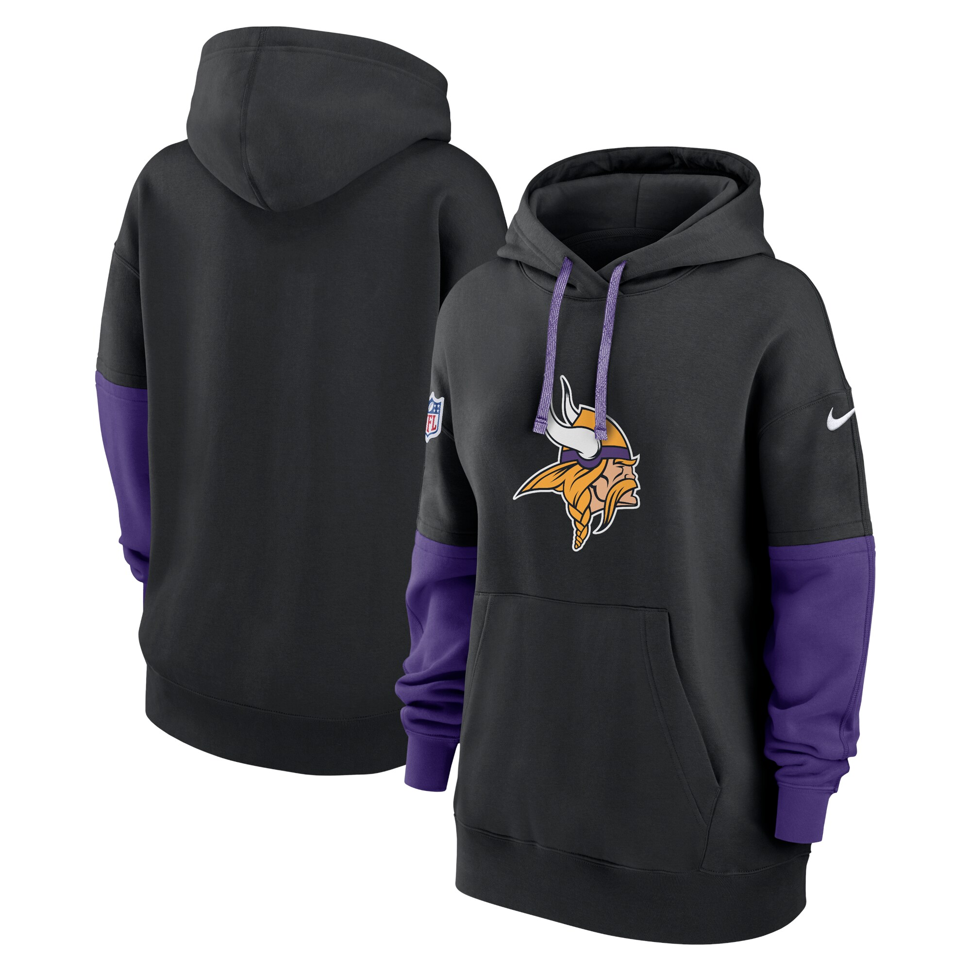 Minnesota Vikings Women's 2024 Sideline Essential Fleece Pullover Hoodie - Black