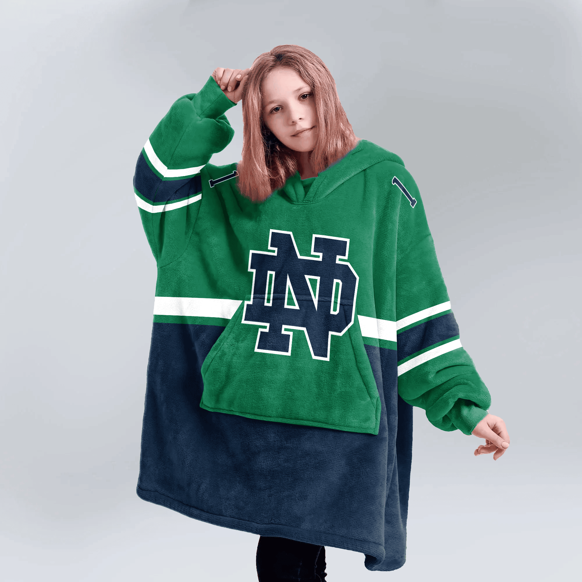 Kid 1 Notre Dame Football Unisex Blanket Hoodie