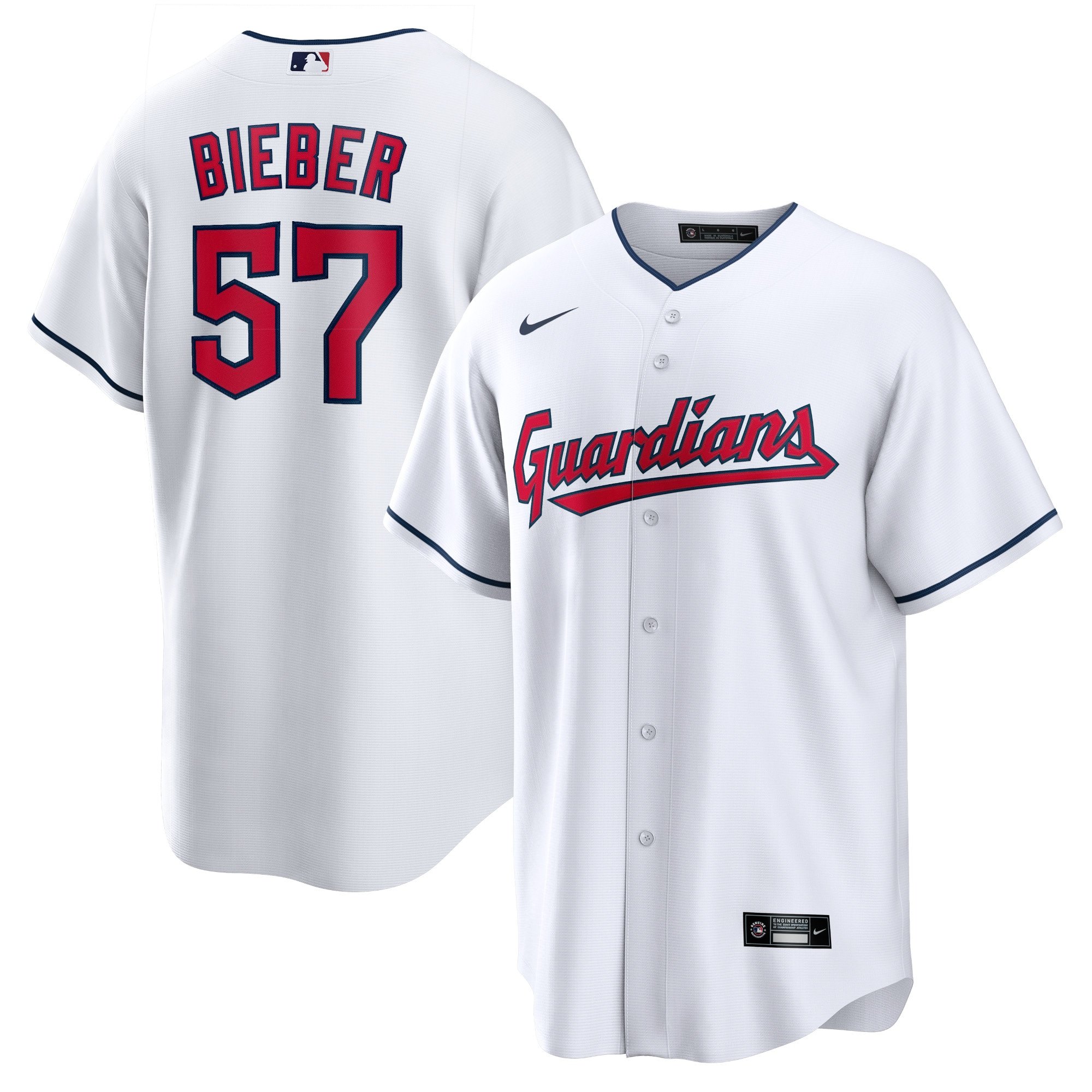 Men's Cleveland Guardians Shane Bieber  White Replica Player Jersey