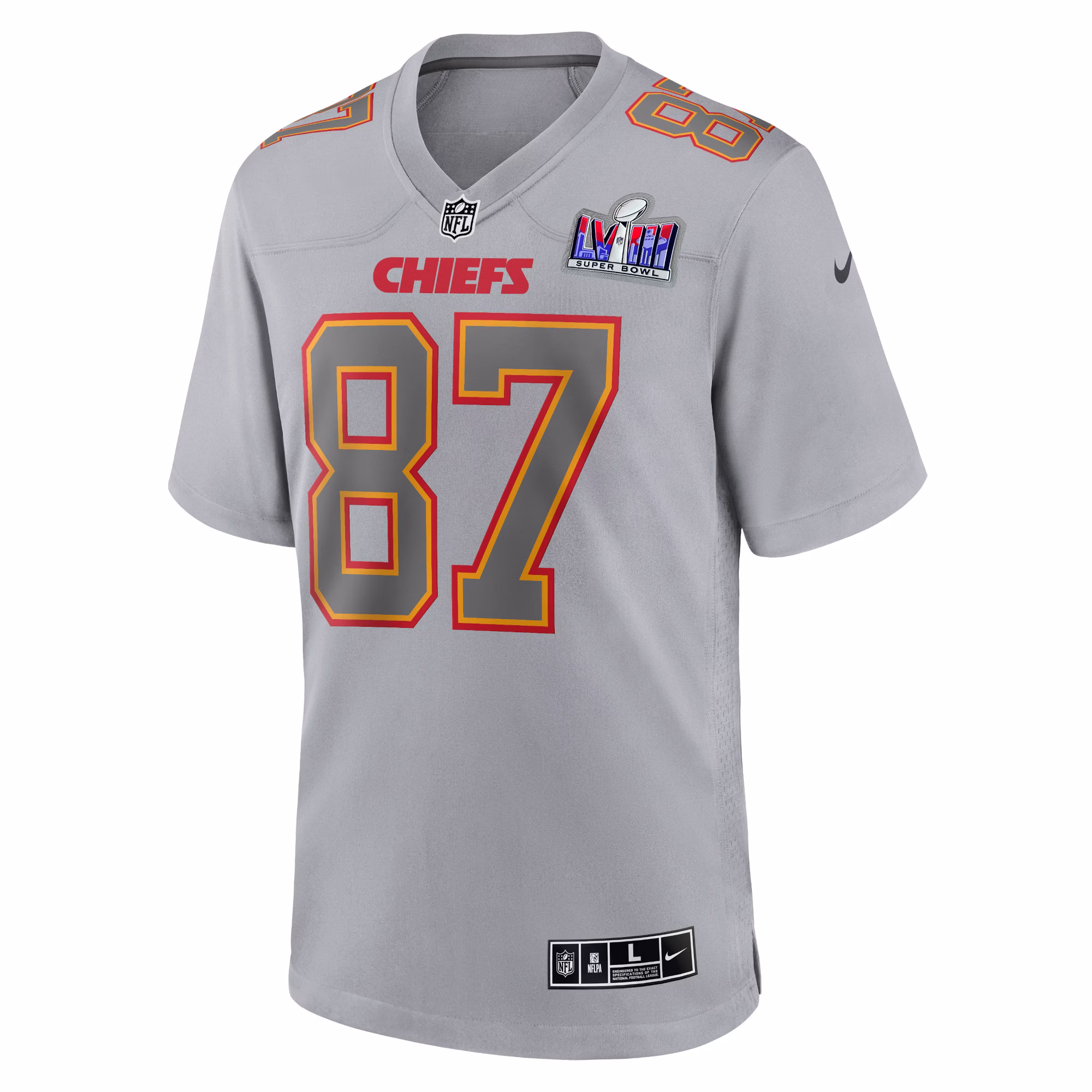 Travis Kelce Kansas City Chiefs  2023 Super Bowl LVIII Atmosphere Fashion Game Jersey - Gray