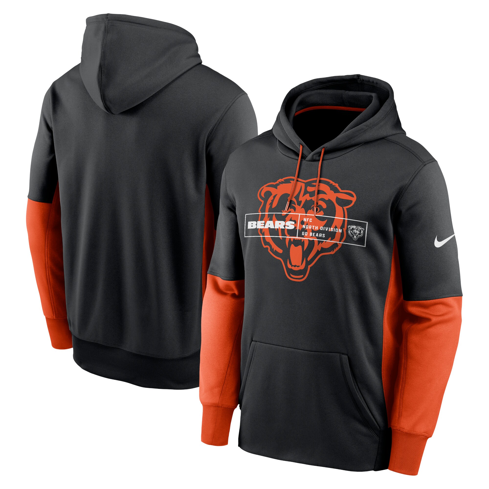 Chicago Bears Color Block Fleece Performance Pullover Hoodie - Black