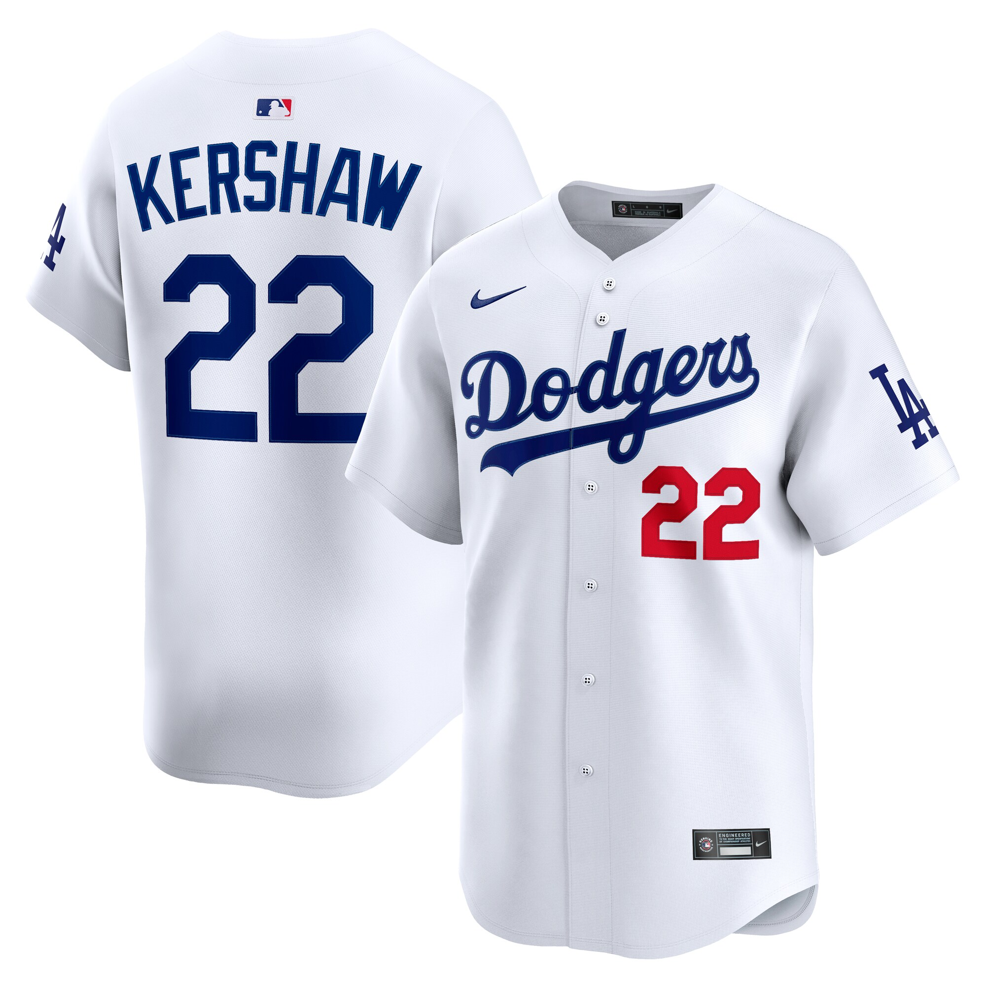 Men's Los Angeles Dodgers #22 Clayton Kershaw White Home Limited Player Jersey