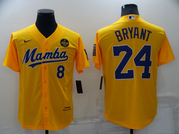 Men's  Los Angeles Dodgers #8 #24 Kobe Bryant Yellow KB Patch Stitched MLB Cool Base Jersey