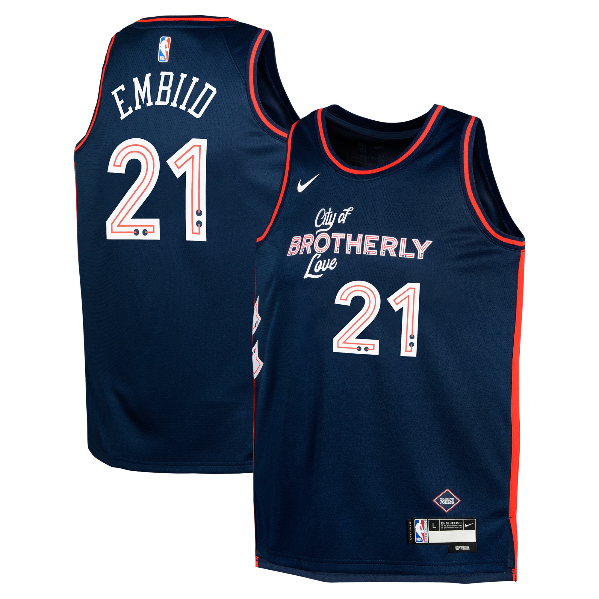 Youth Philadelphia 76ers Joel Embiid  Navy 2023/24 Swingman Replica Jersey - City Edition