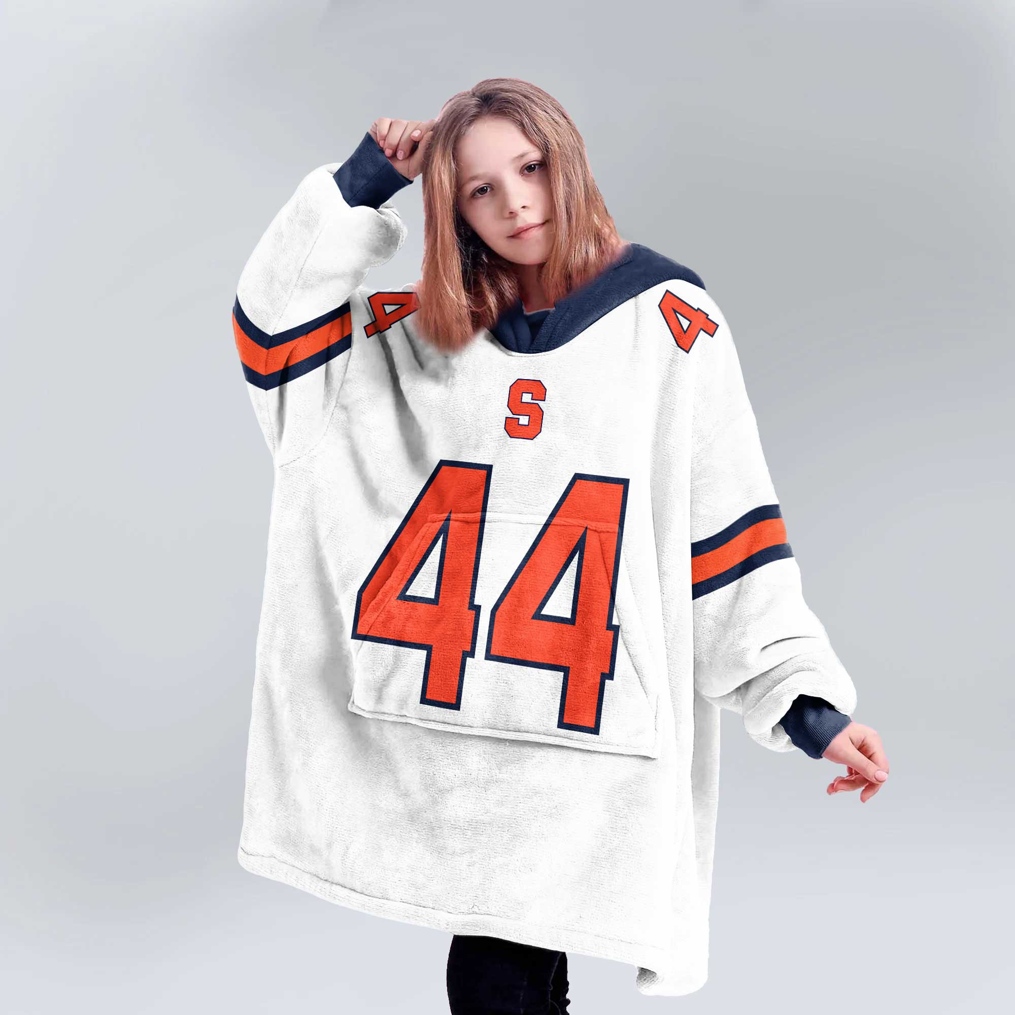 Kid #44 Navy Syracuse Football Unisex Blanket Hoodie