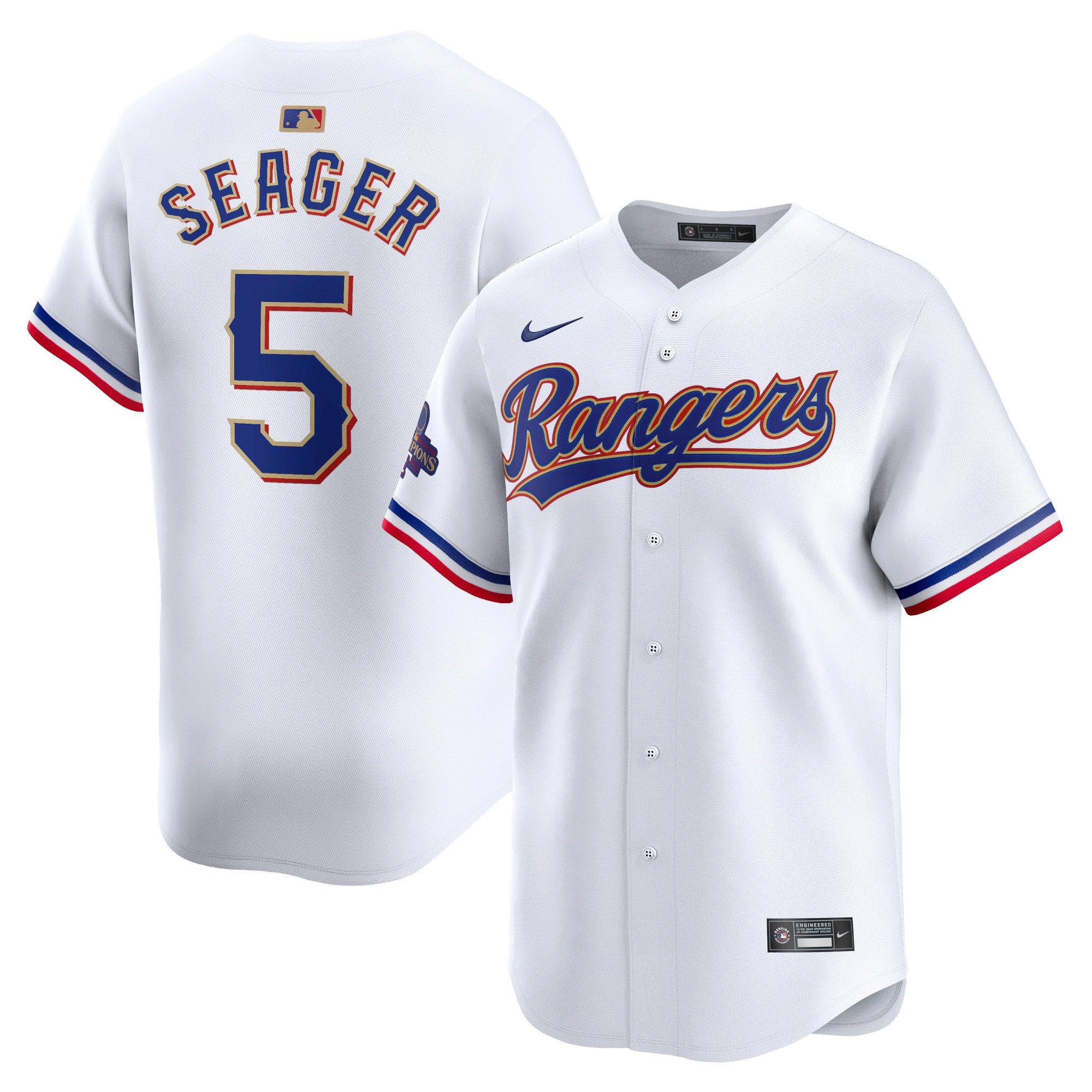 Men's Texas Rangers #5 Corey Seager  White 2024 Gold Collection Limited Player Jersey