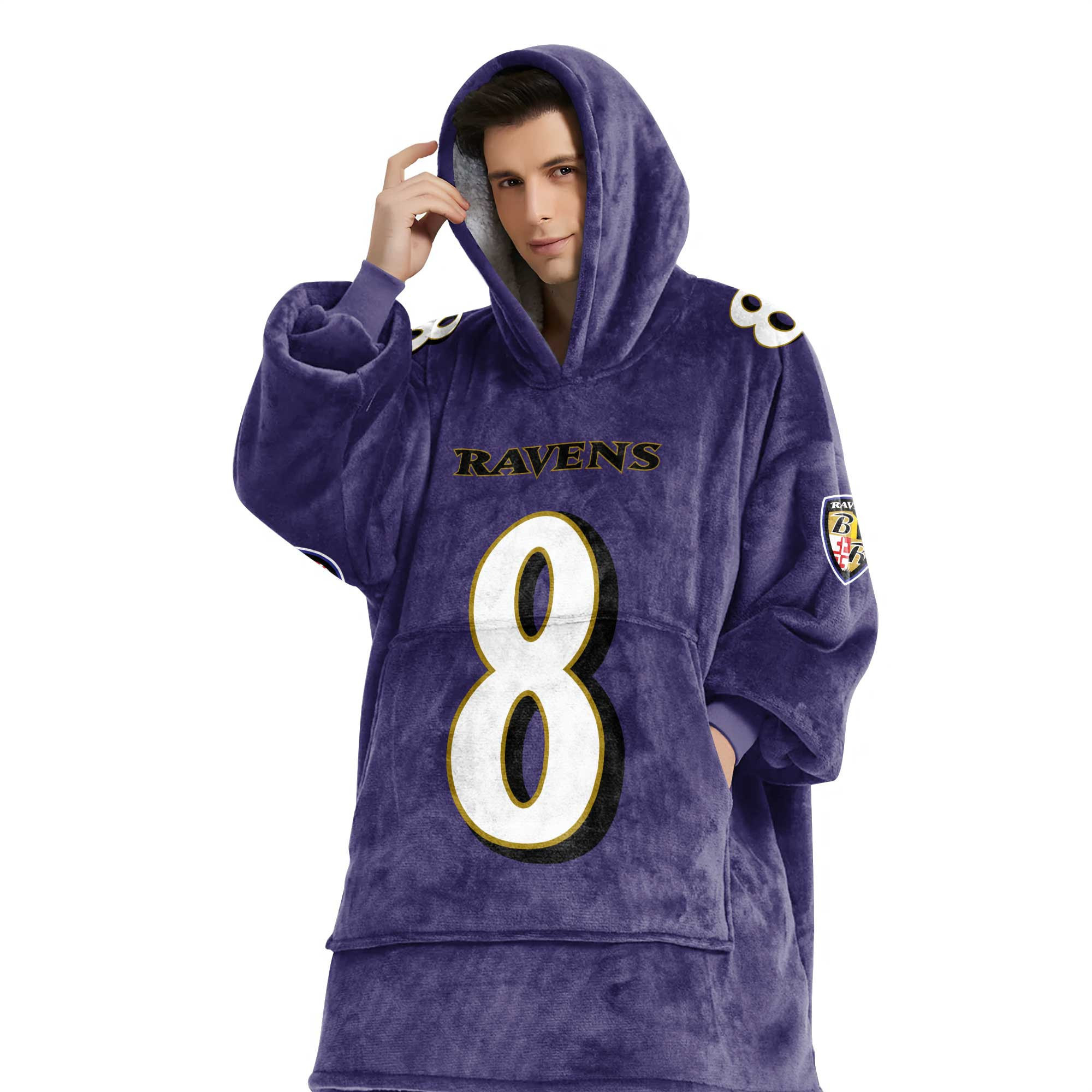 Adult L.J 8 Baltimore Football Unisex Blanket Hoodie
