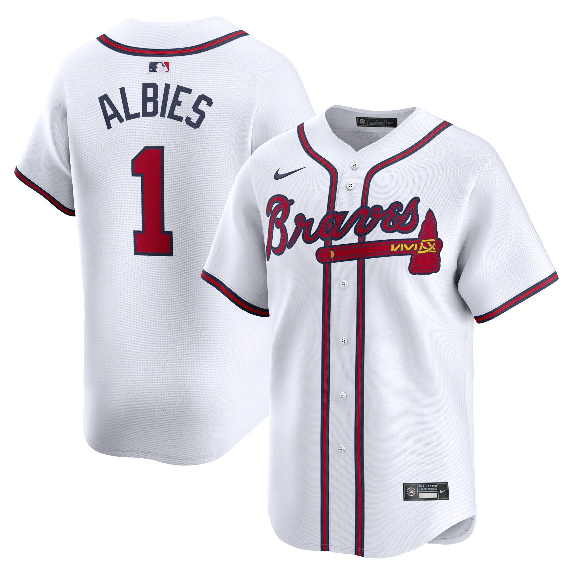 Men's Atlanta Braves #1 Ozzie Albies  White Home Limited Player Jersey