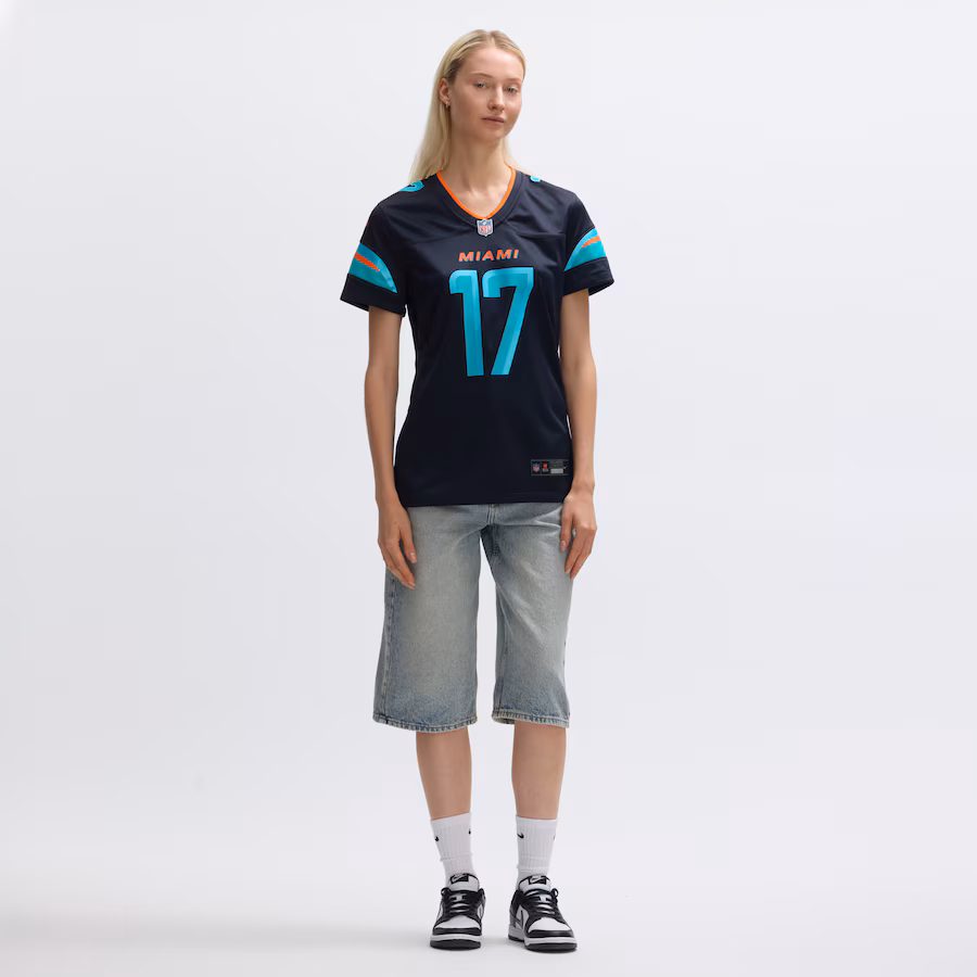 Jaylen Waddle #17 Miami Dolphins Women's 2025 Rivalries Collection Game Jersey - Pitch Blue