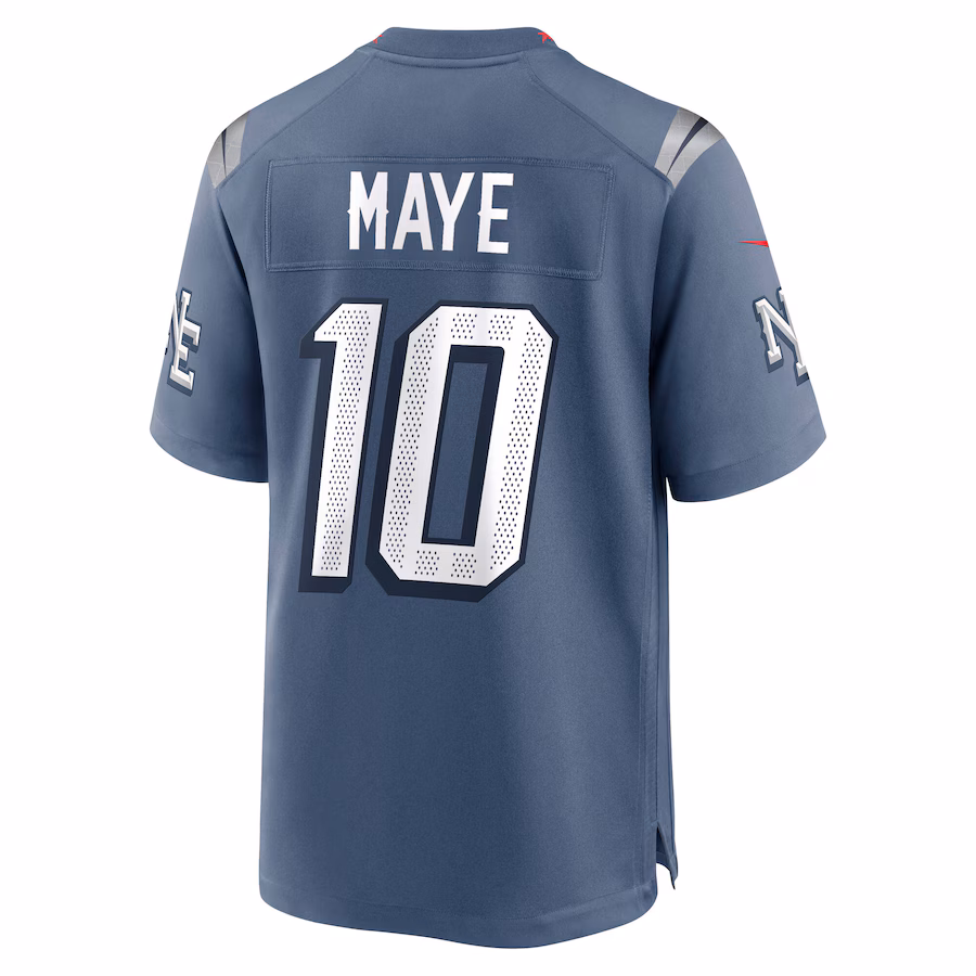 Drake Maye #10 New England Patriots 2025 Rivalries Collection Game Jersey - Storm Blue