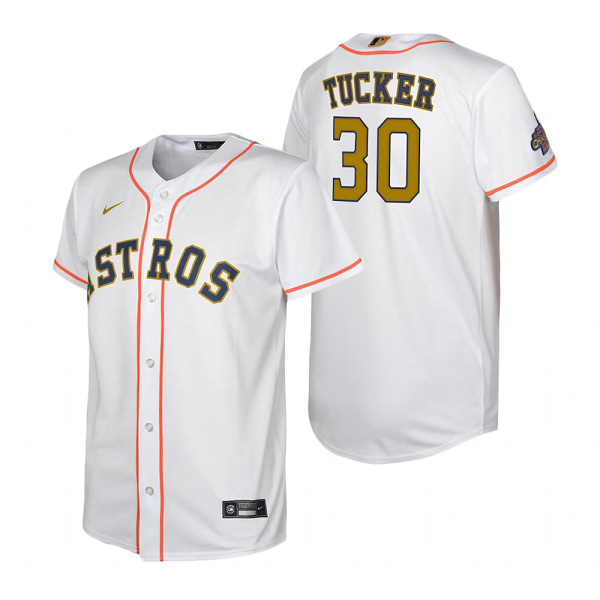Men's Houston Astros MLB #30 Kyle TuckerWhite 2023 Gold Collection Replica  Jersey