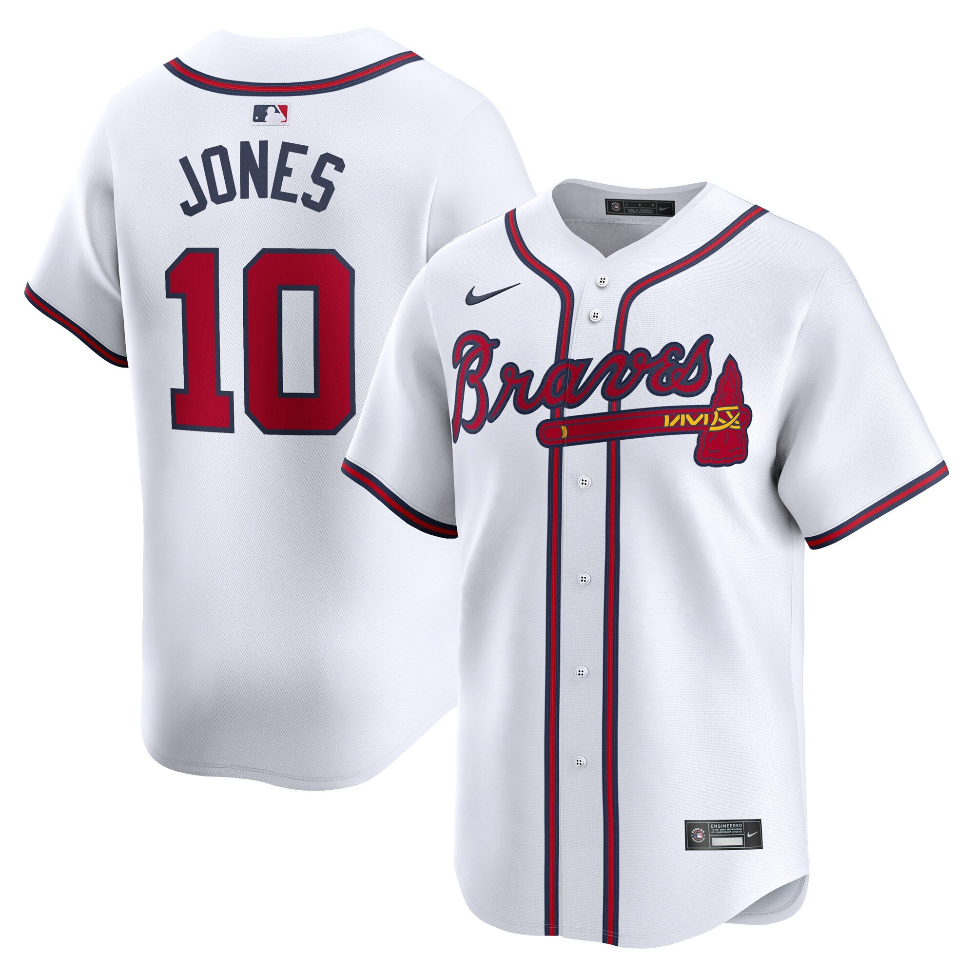 Men's Atlanta Braves #10 Chipper Jones  White Home Limited Player Jersey