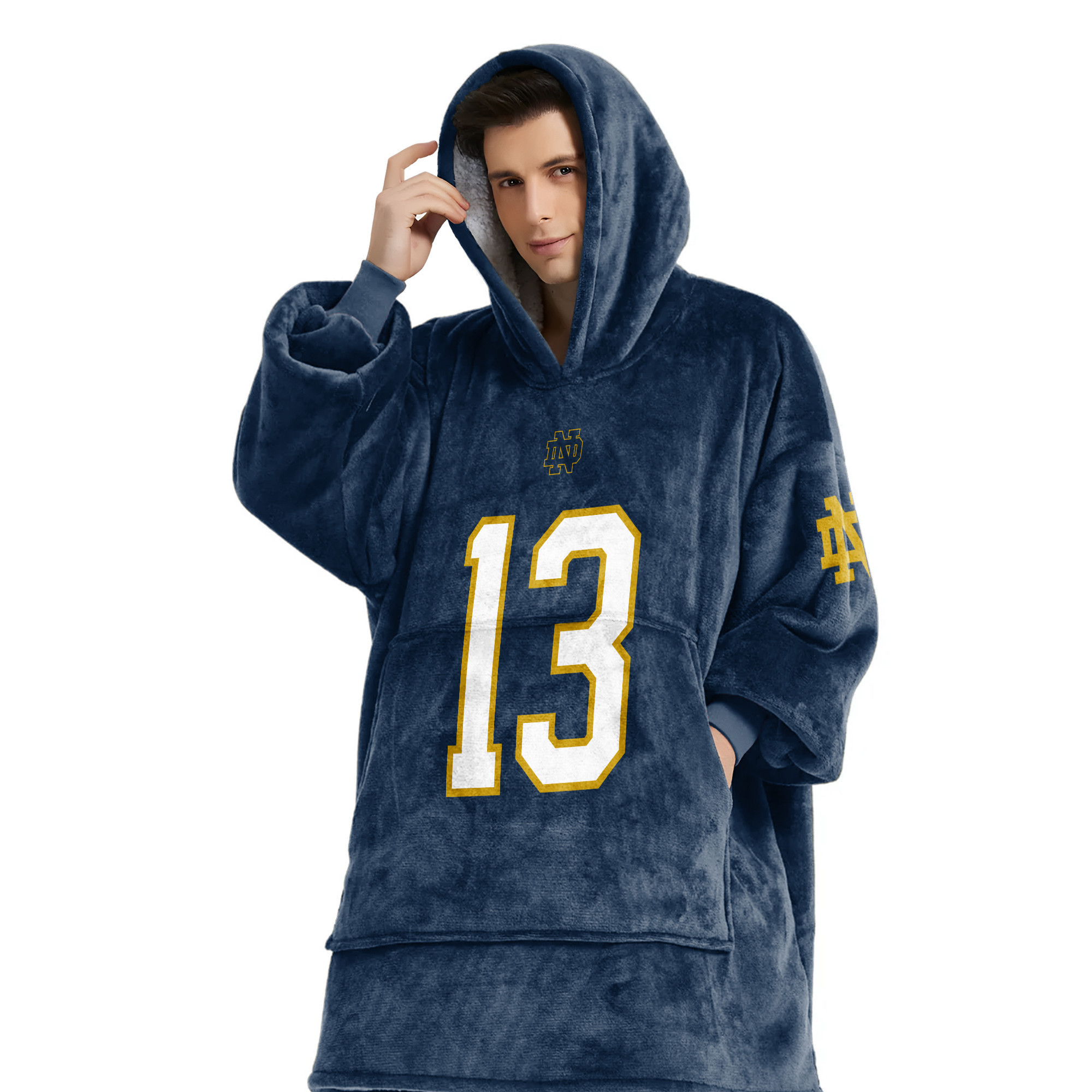 Adult 13 Notre Dame Football Unisex Blanket Hoodie