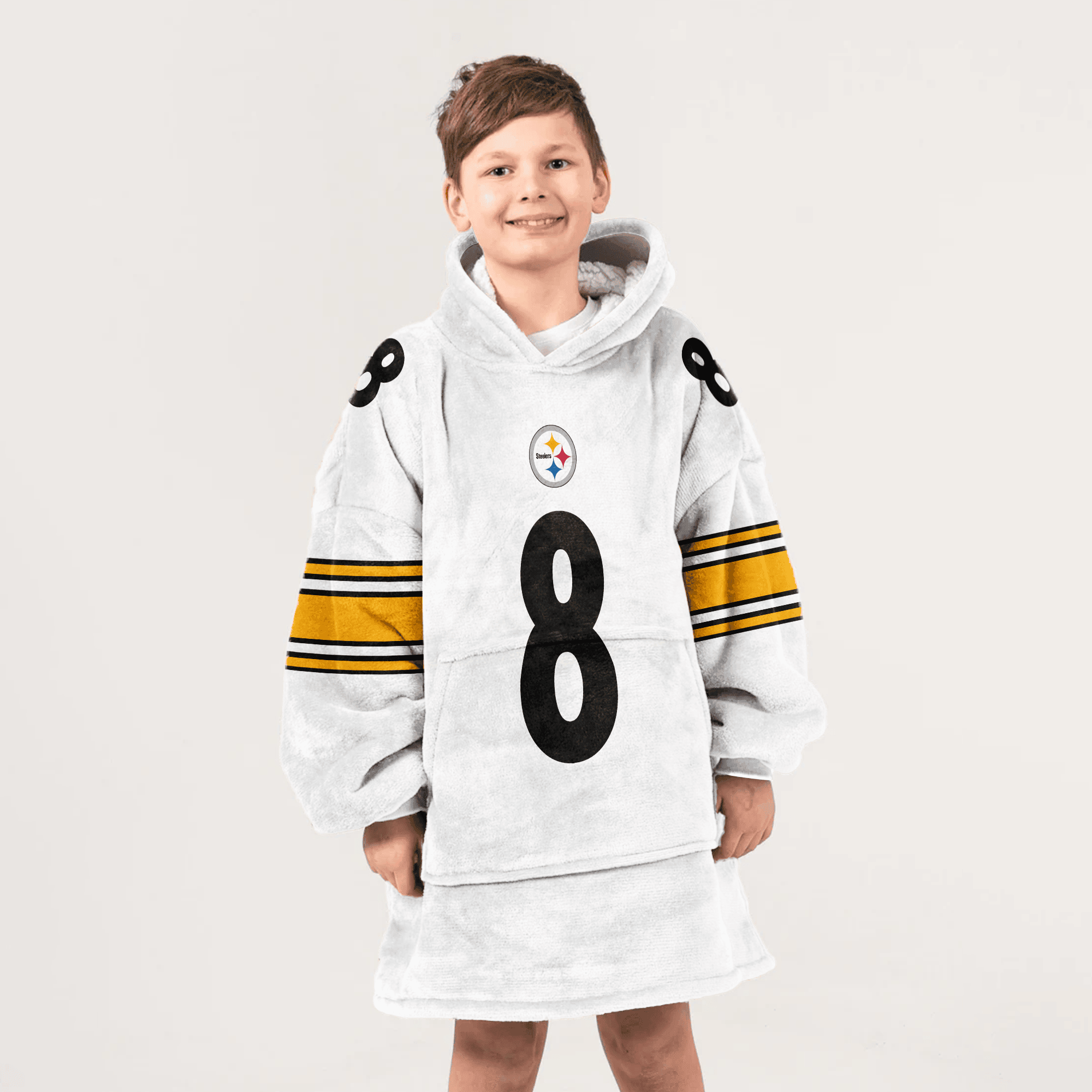 Kid 8 Pittsburgh Football Unisex Blanket Hoodie