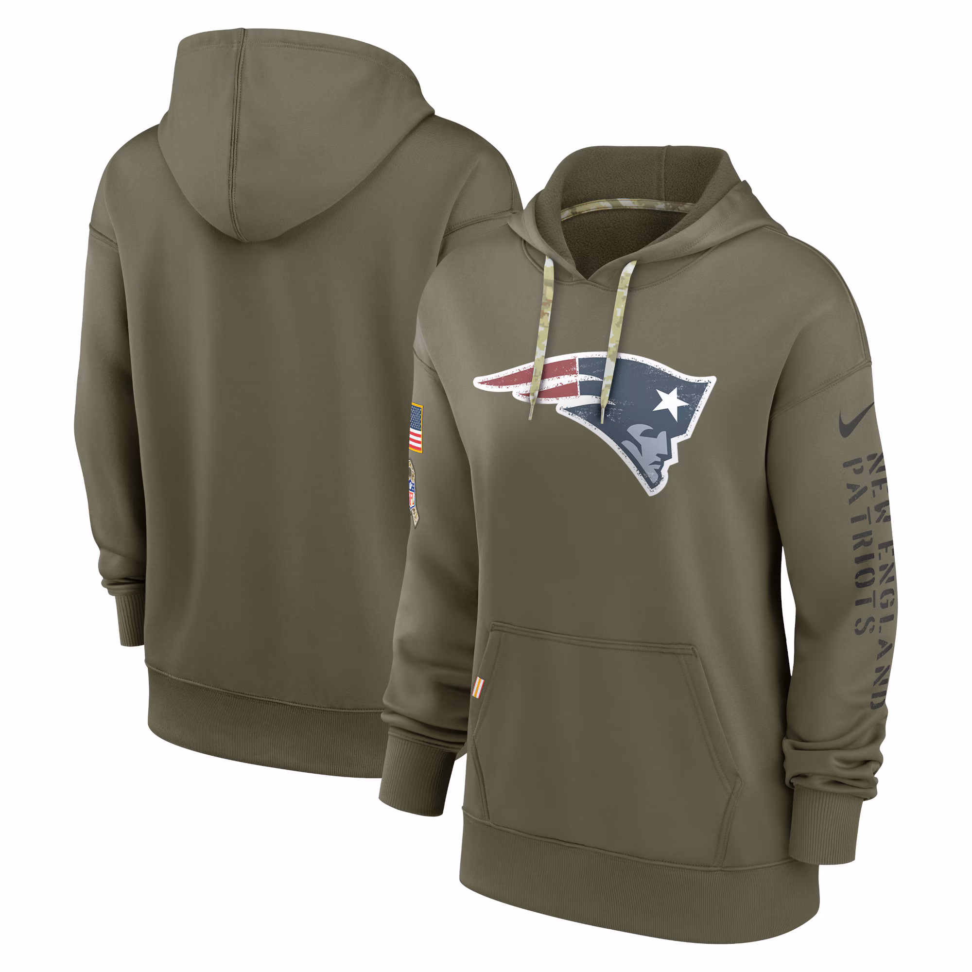 New England Patriots Women's 2022 Salute To Service Performance Pullover Hoodie - Olive
