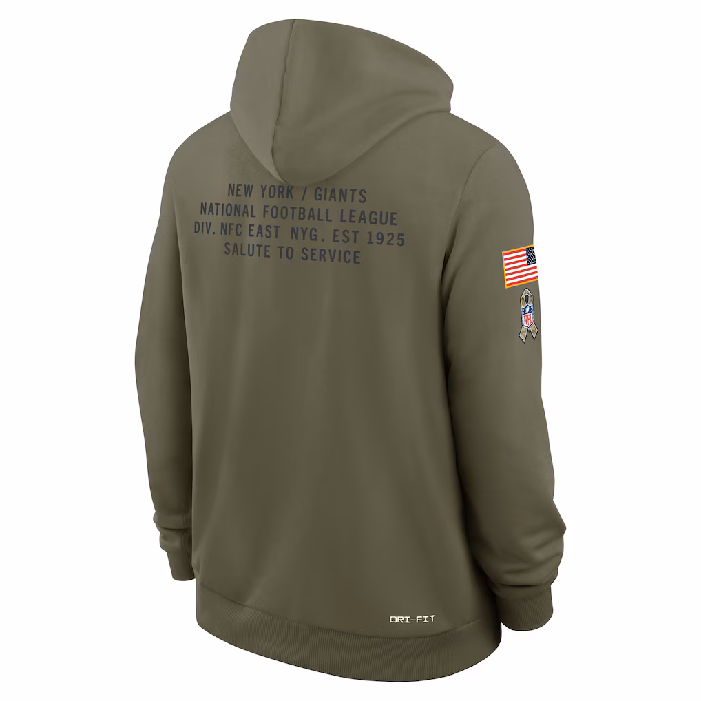 Men's New York Giants Olive 2025 Salute to Service Sideline Standard Issue Dri-FIT Hoodie