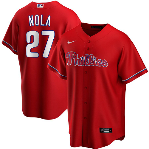 Men's  Philadelphia Phillies #27 Aaron Nola Red Alternate 2020 MLB Jersey