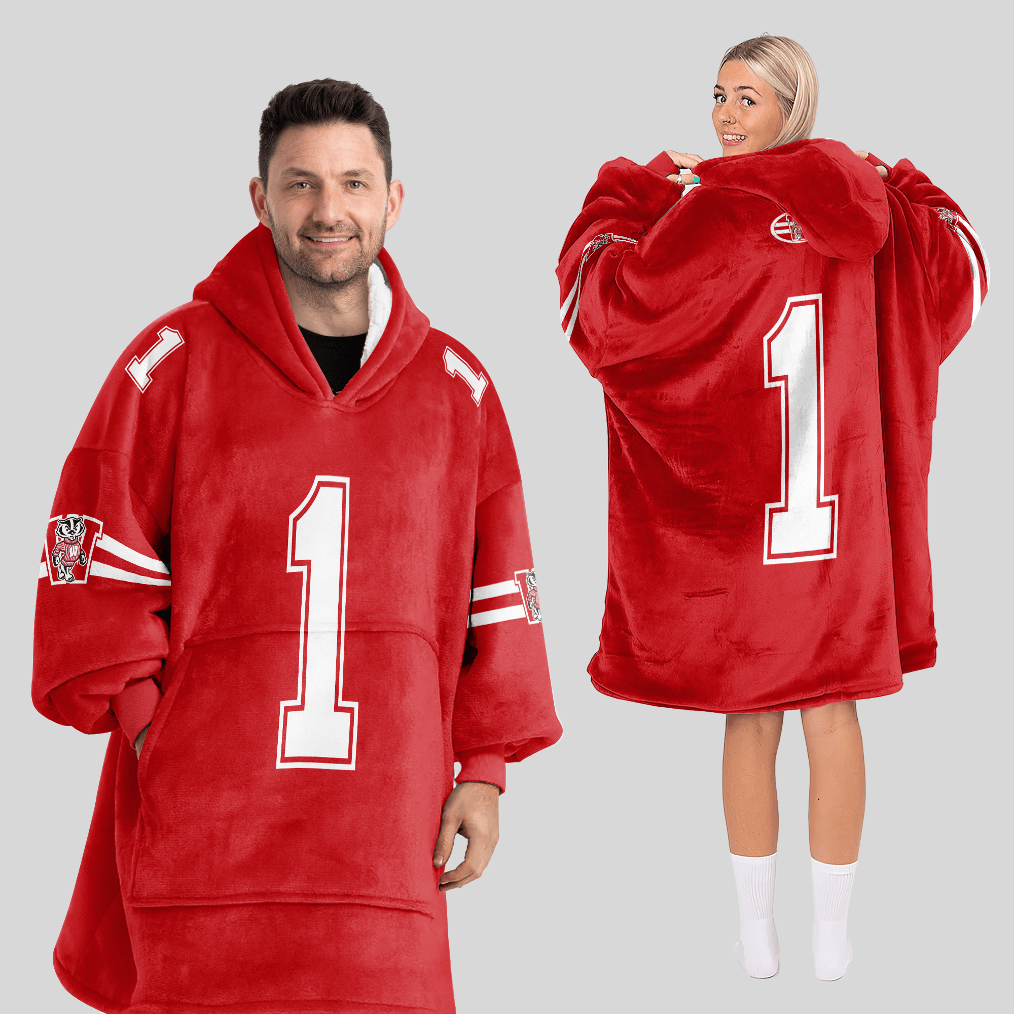 Adult #1 Wisconsin Football Unisex Blanket Hoodie