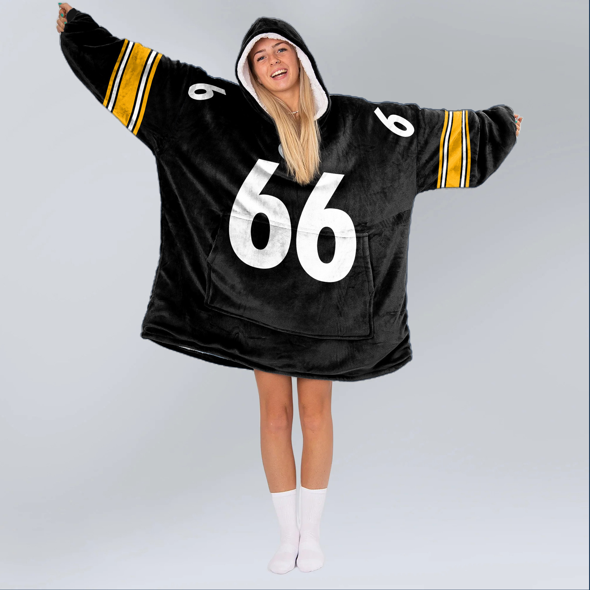 Adult 66 Pittsburgh Football Unisex Blanket Hoodie