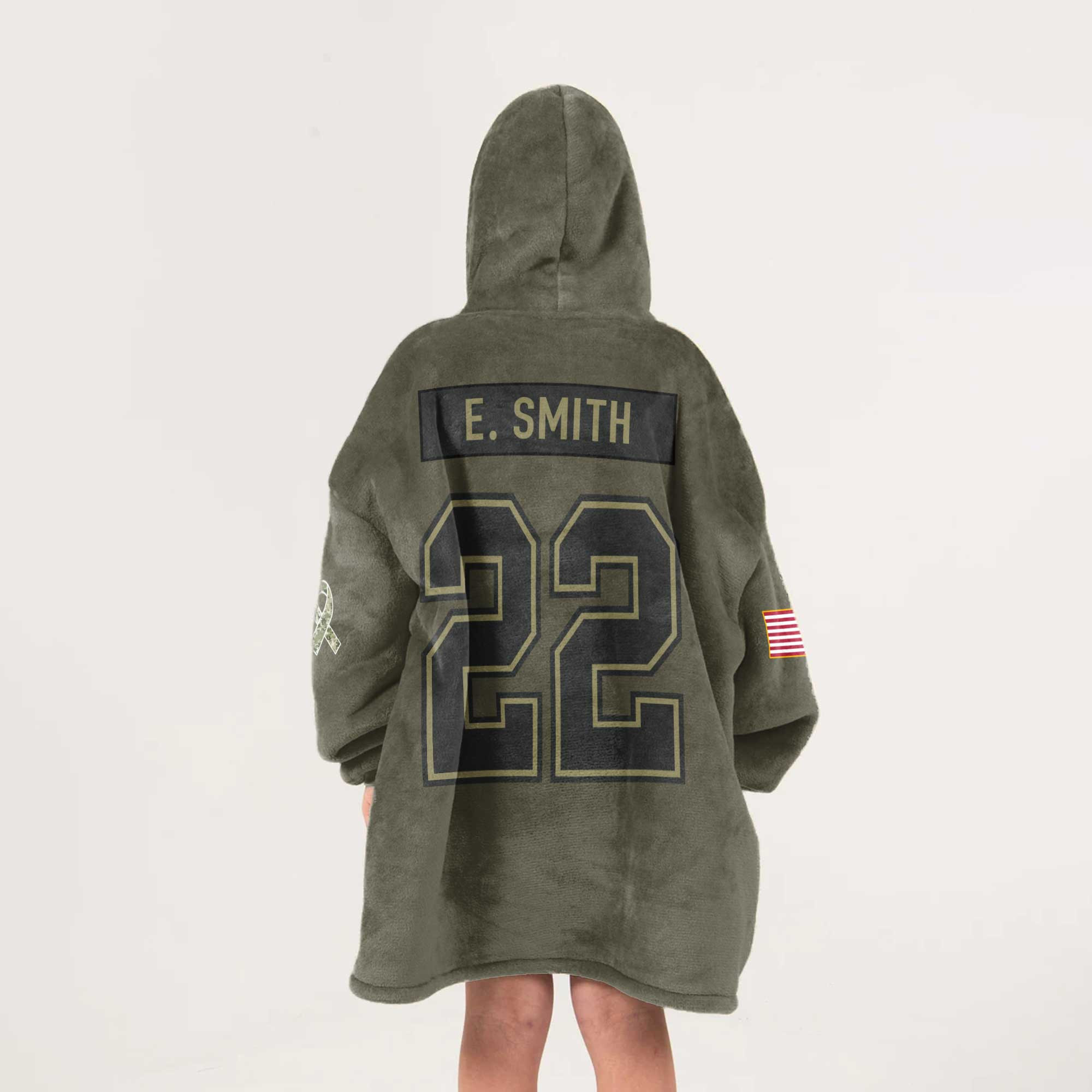 Kid E.S 22 Dallas Football Blanket Hoodie – Olive Salute to Service