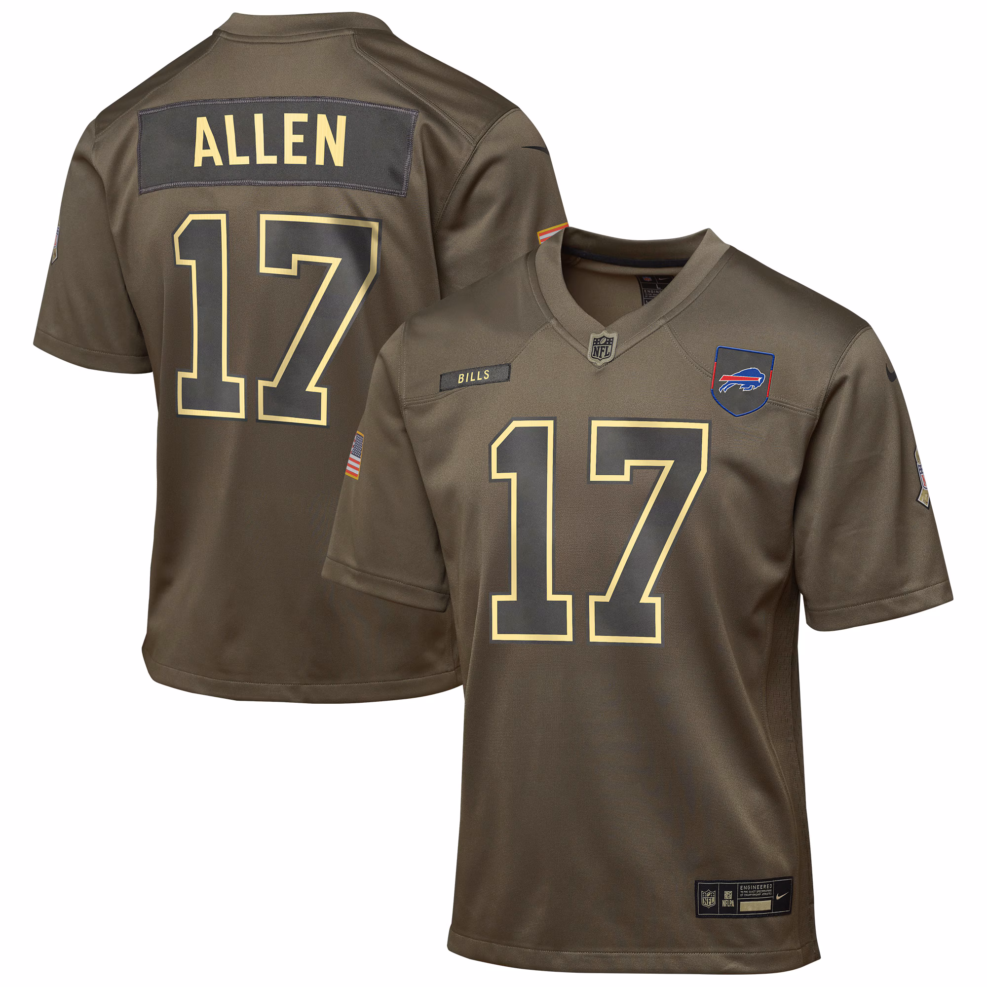 Youth Buffalo Bills #17 Josh Allen Olive 2025 Salute to Service Game Jersey