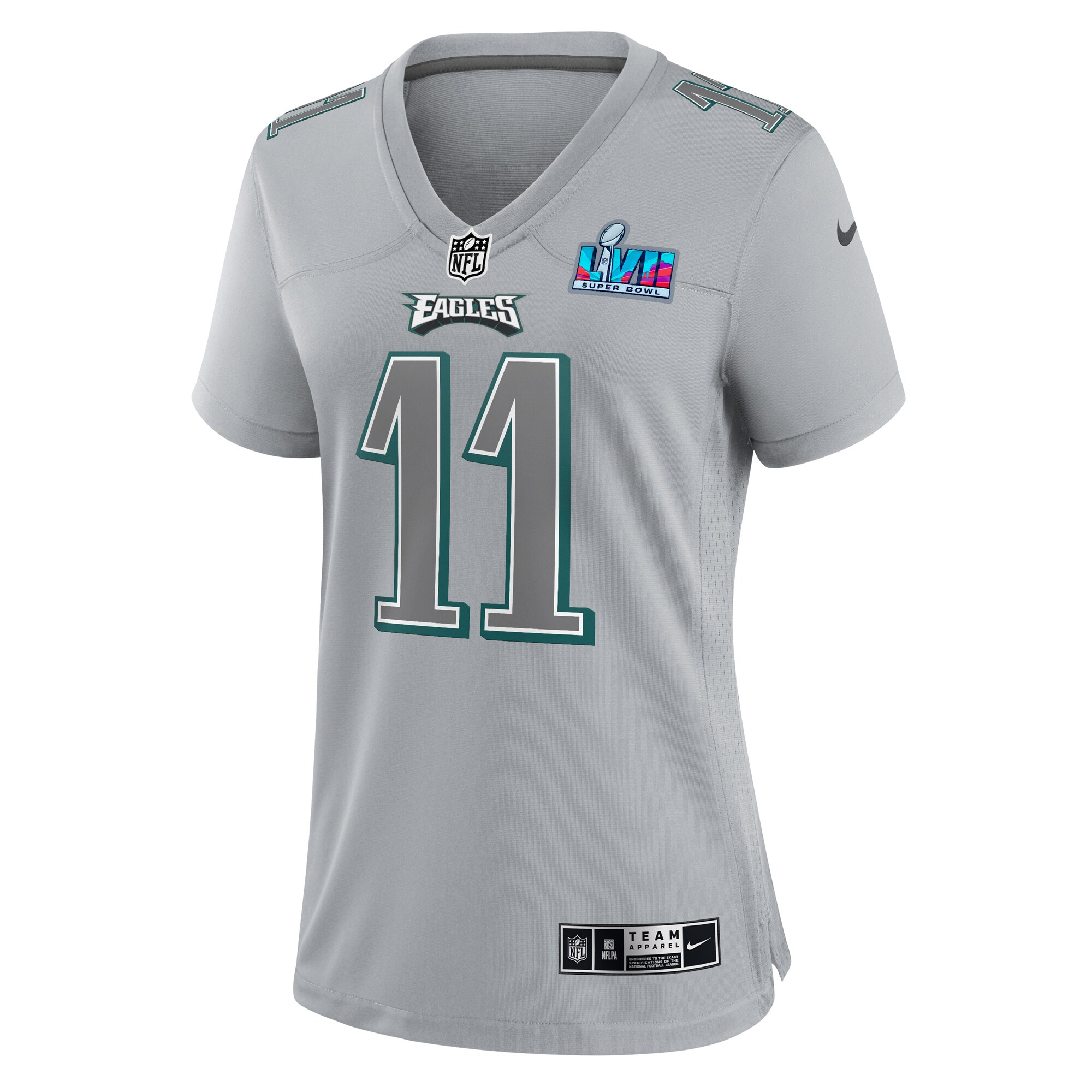 A.J. Brown Philadelphia Eagles  Women's Super Bowl LVII Patch Atmosphere Fashion Game Jersey - Gray