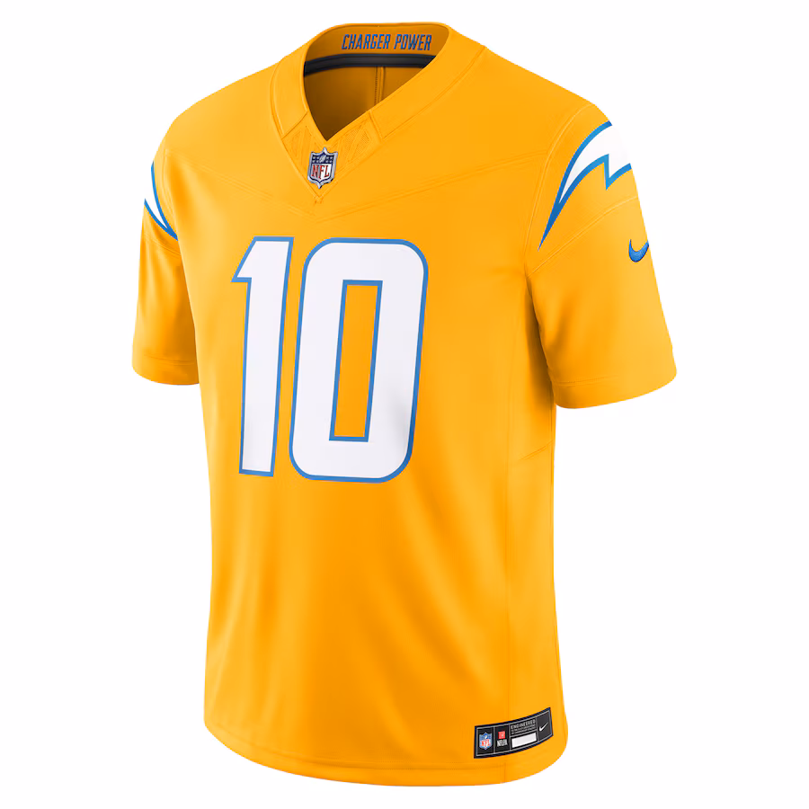 Men's Justin Herbert #10 Gold Los Angeles Chargers Alternate Charger Power Vapor F.U.S.E. Limited Jersey