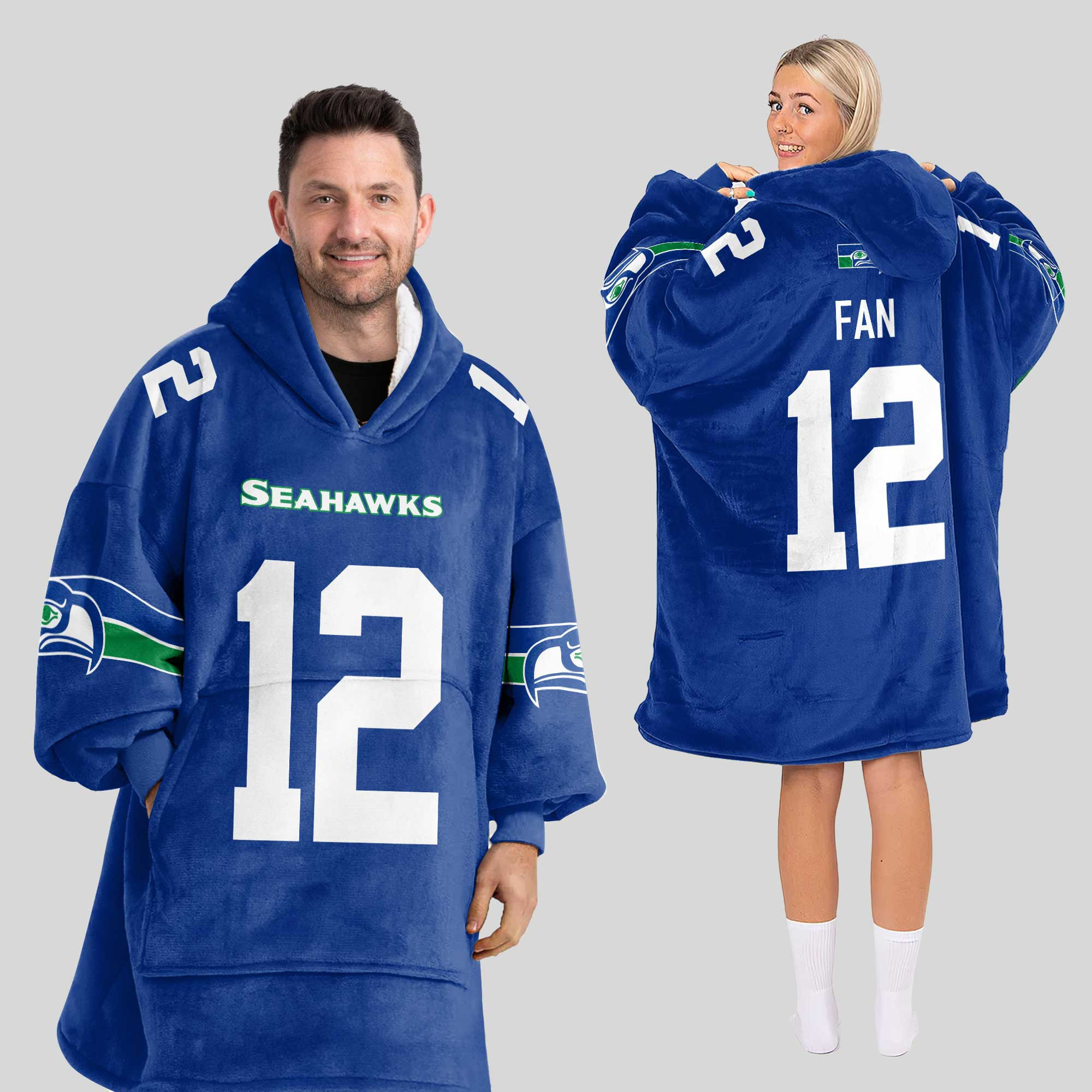 Adult 12 Seattle Football Unisex Blanket Hoodie