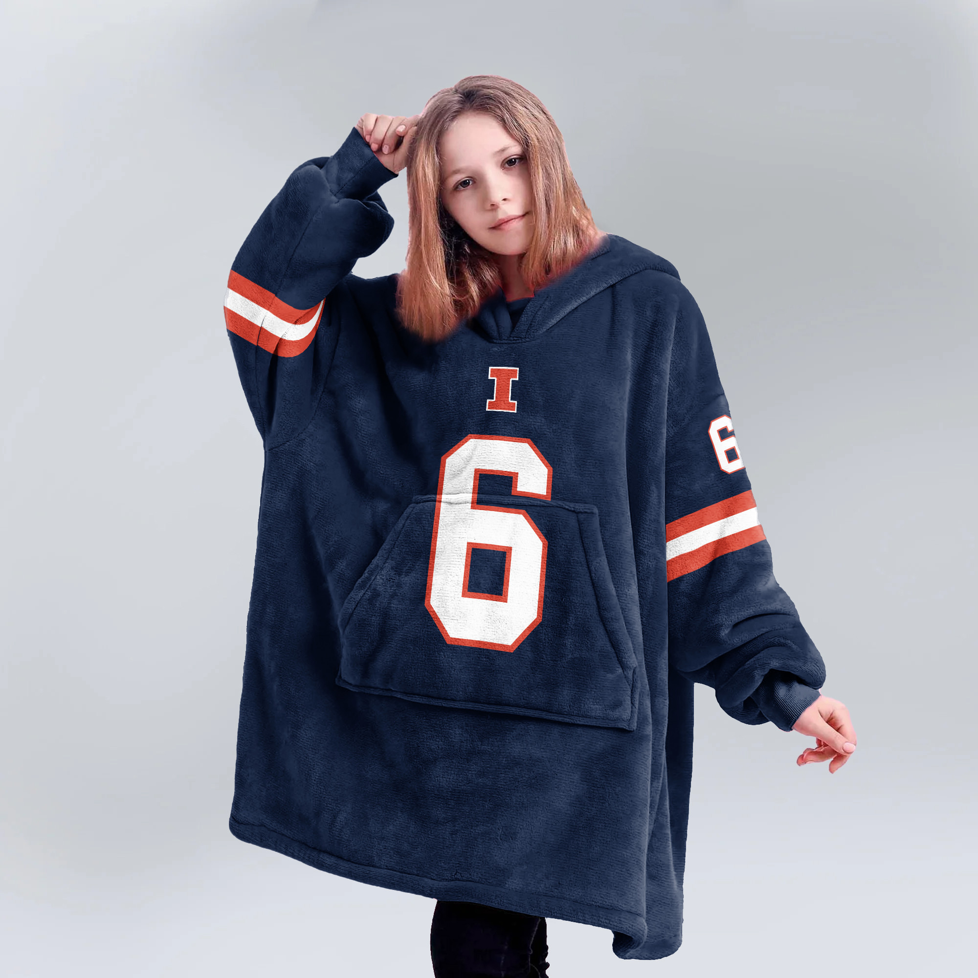 Adult 6 Illinois Football Unisex Blanket Hoodie
