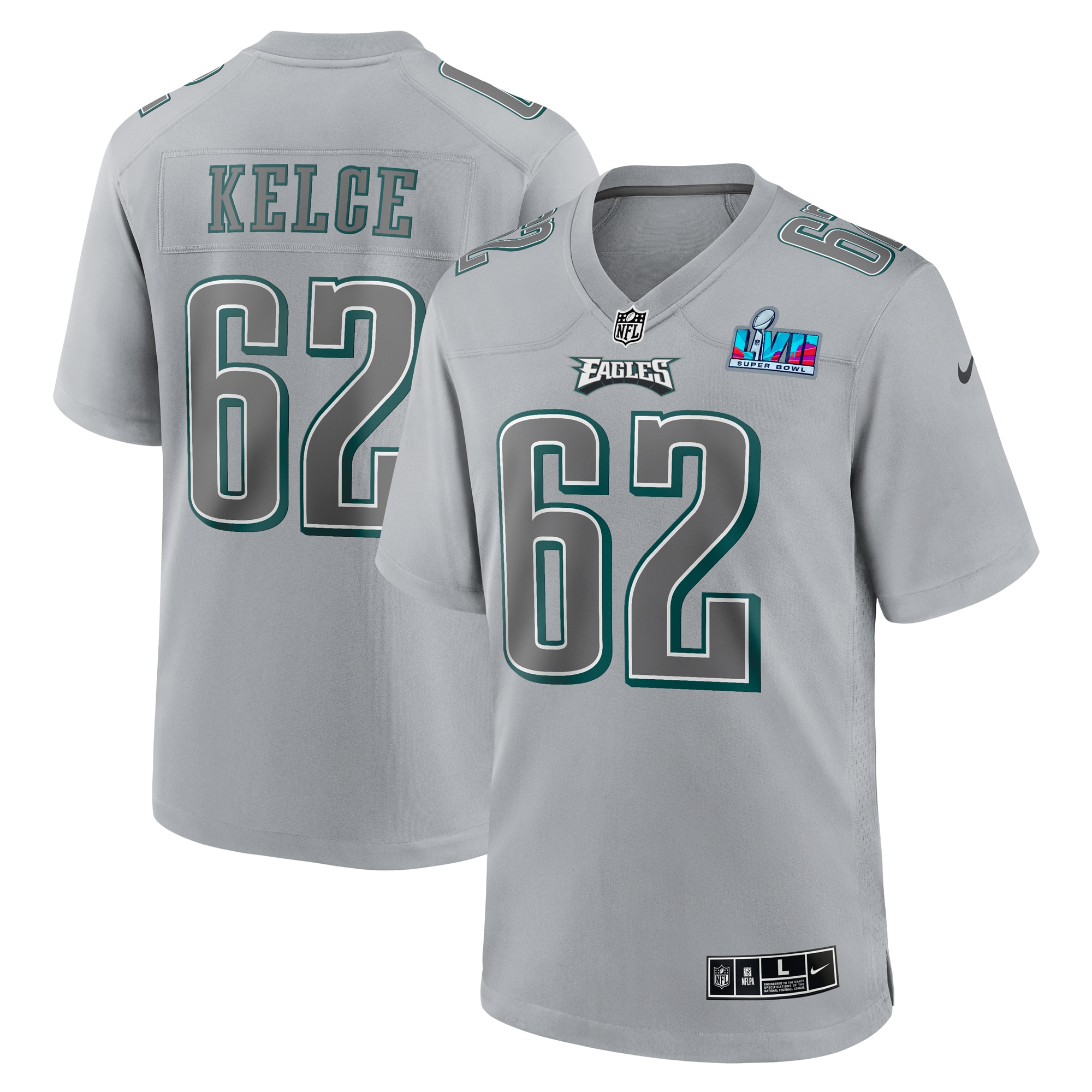 Jason Kelce Philadelphia Eagles  Super Bowl LVII Patch Atmosphere Fashion Game Jersey - Gray