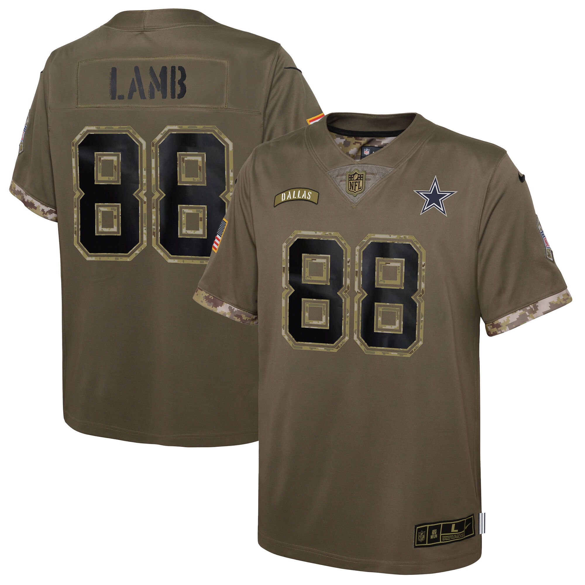 CeeDee Lamb Dallas Cowboys  Youth 2022 Salute To Service Player Limited Jersey - Olive