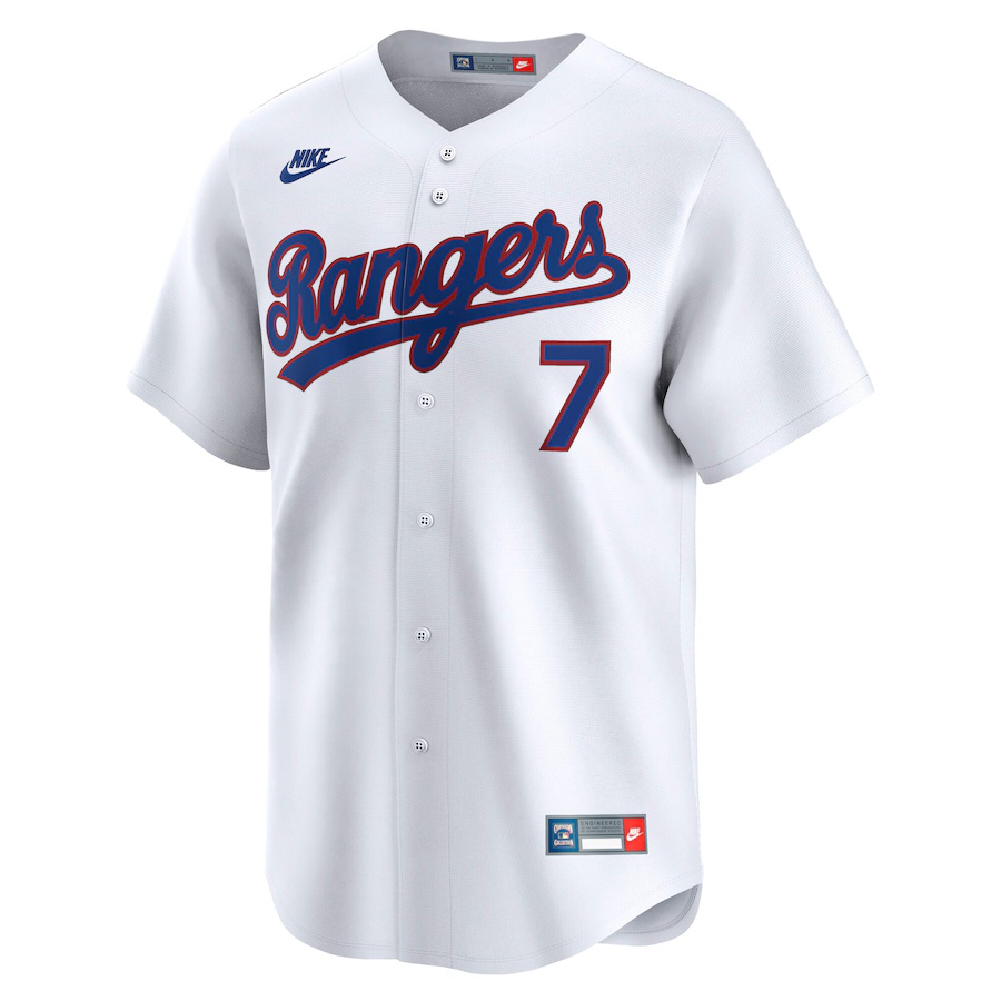 Men's Texas Rangers #7 Ivan Rodriguez White Throwback Cooperstown Collection Limited Jersey