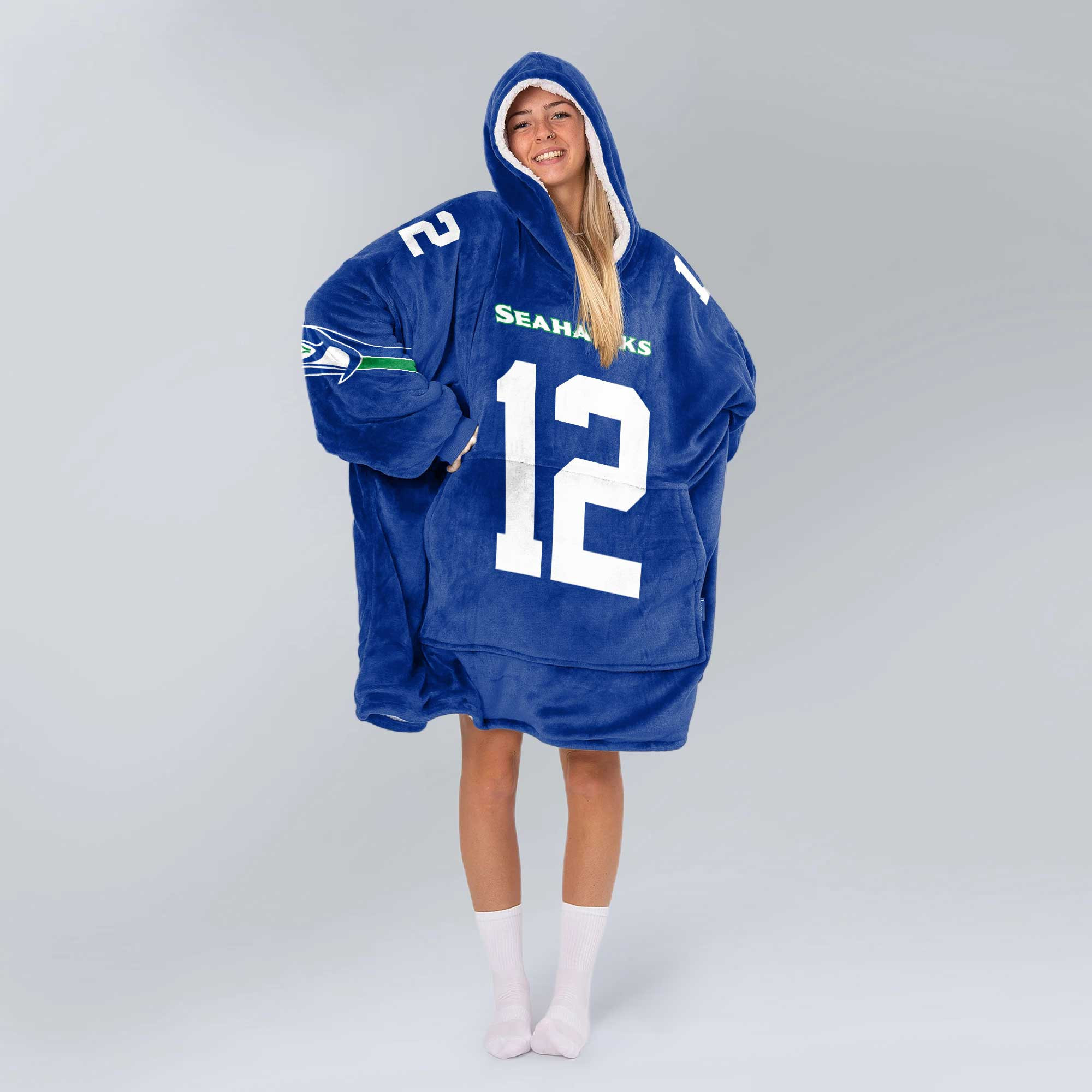 Adult 12 Seattle Football Unisex Blanket Hoodie
