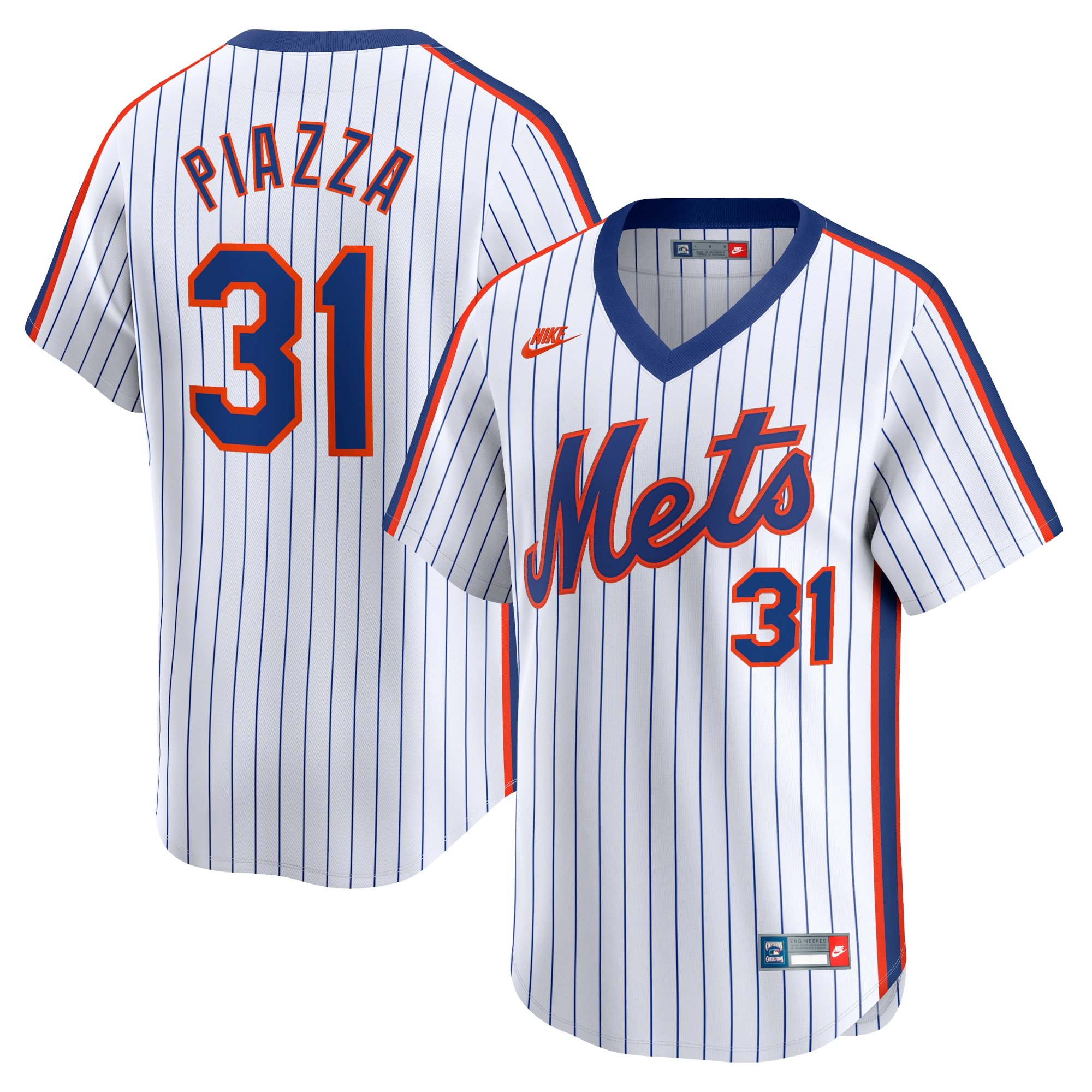 Men's New York Mets Mike Piazza  White Throwback Cooperstown Limited Jersey