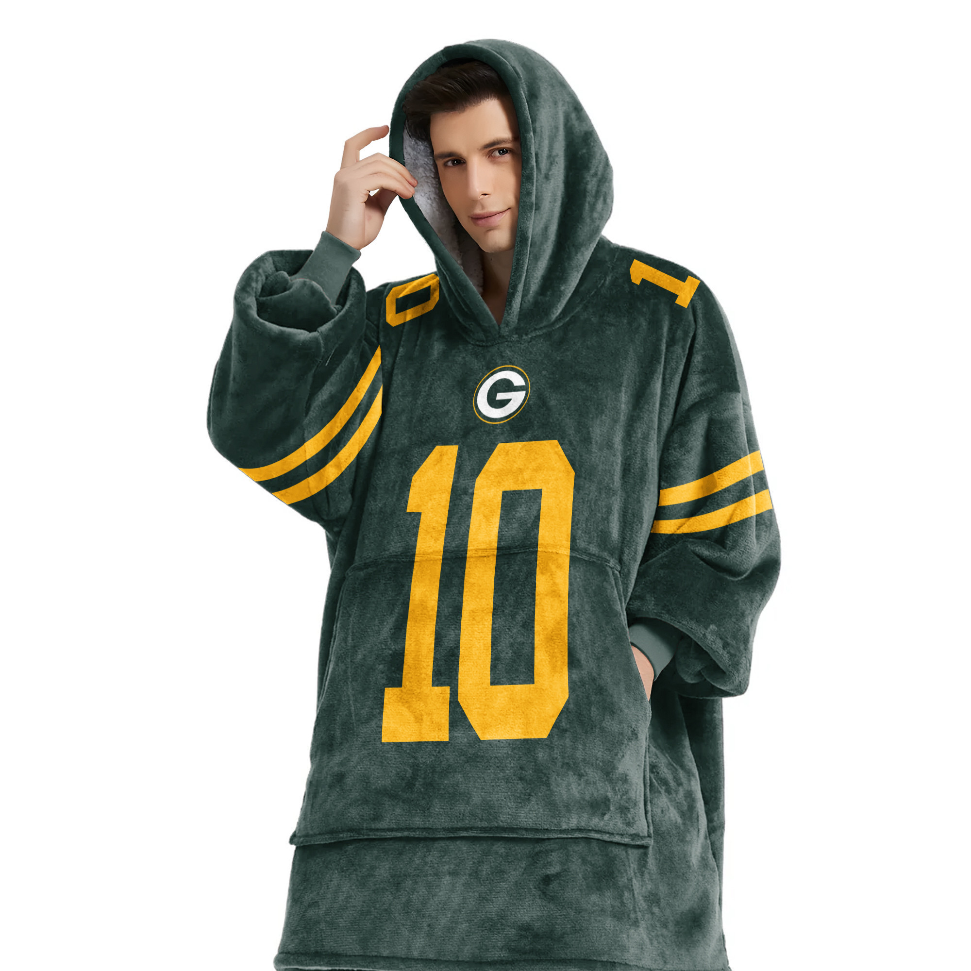 Adult J.L. 10 Green Bay Football Unisex Blanket Hoodie