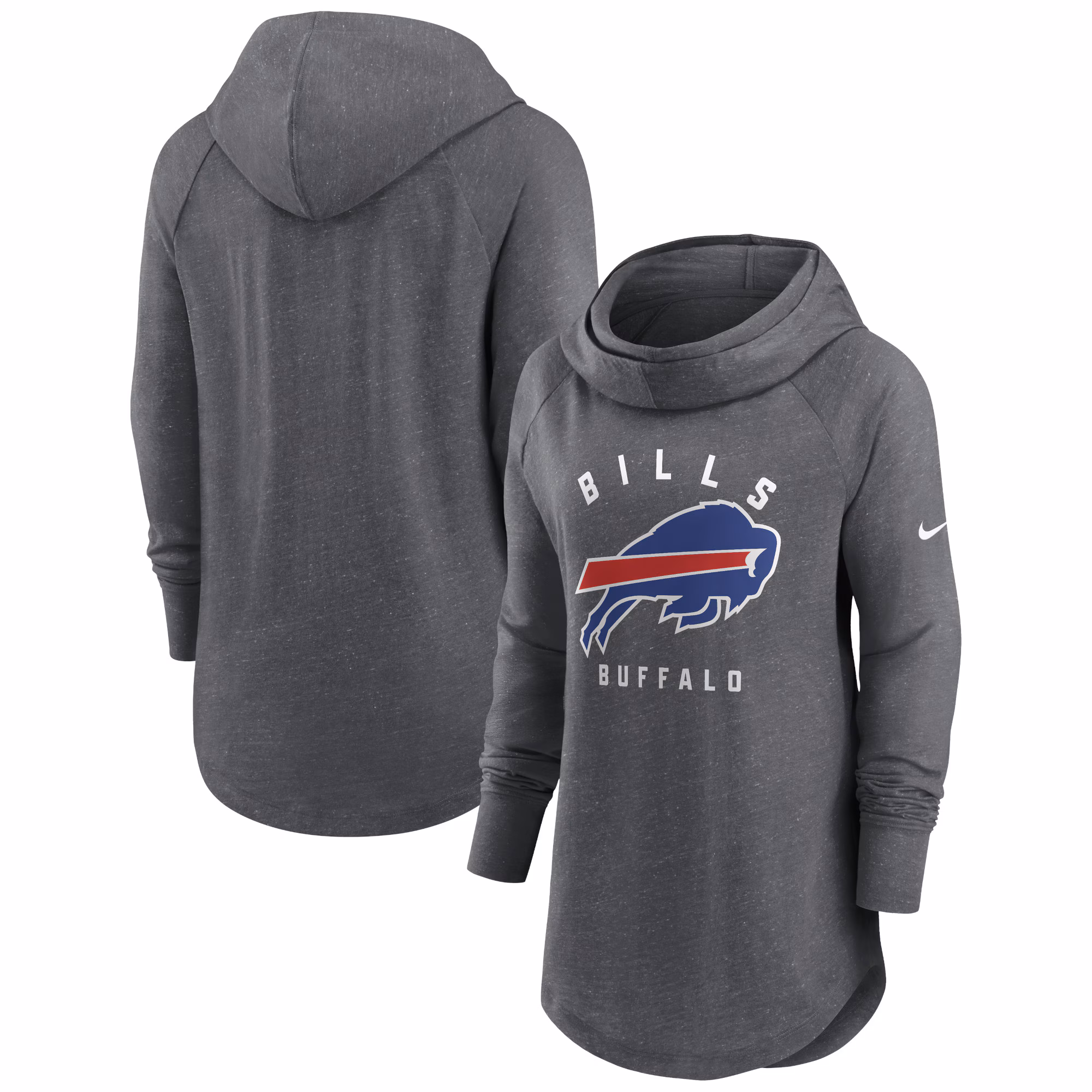 Buffalo Bills Women's Raglan Funnel Neck Pullover Hoodie - Heather Charcoal