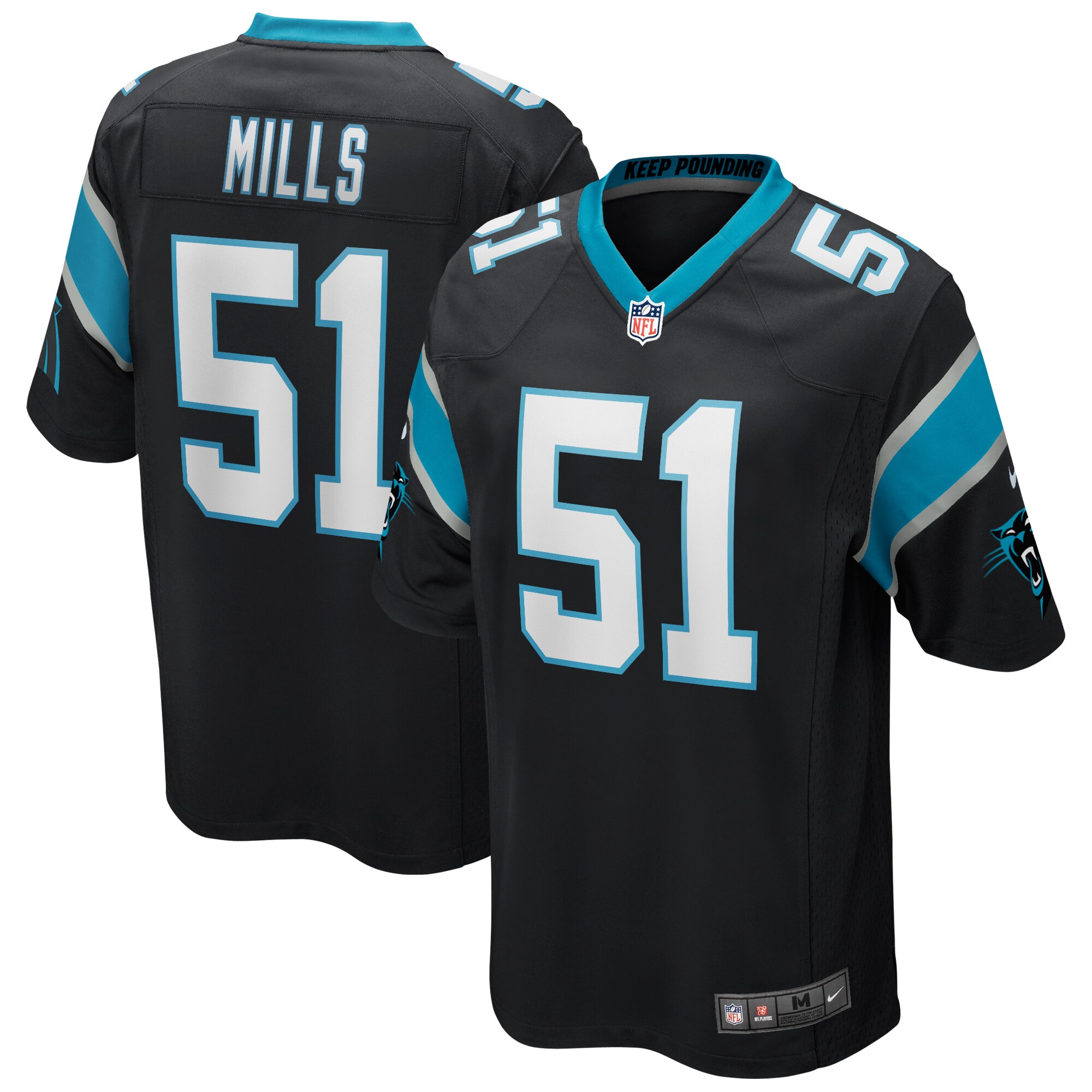 Sam Mills Carolina Panthers Game Retired Player Jersey - Black