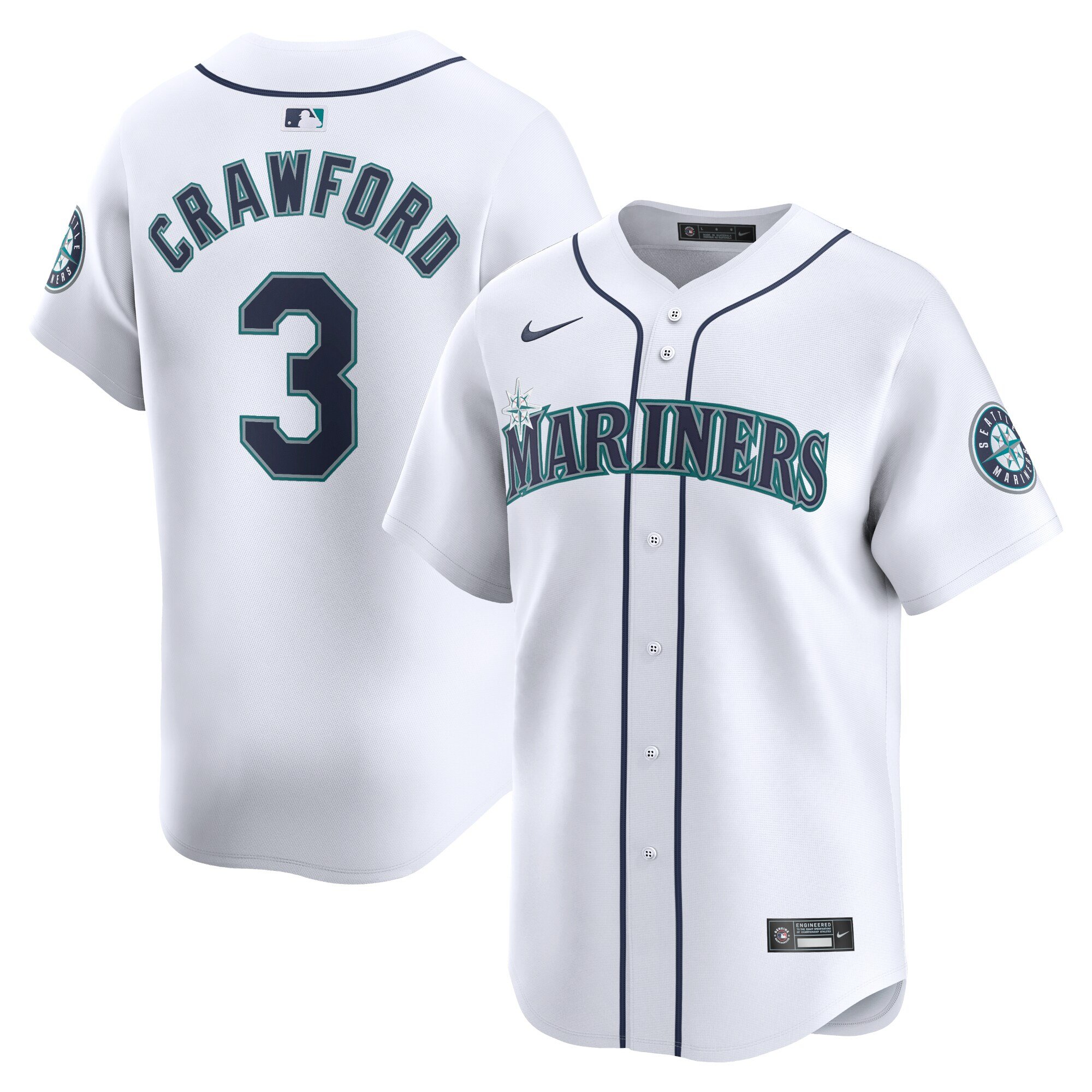 Men's Seattle Mariners #3 J.P. Crawford  White Home Limited Player Jersey