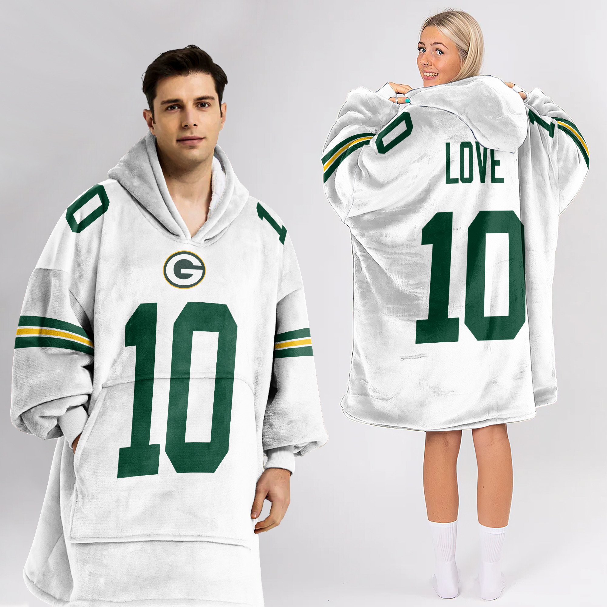 Adult J.L. 10 Green Bay Football Unisex Blanket Hoodie