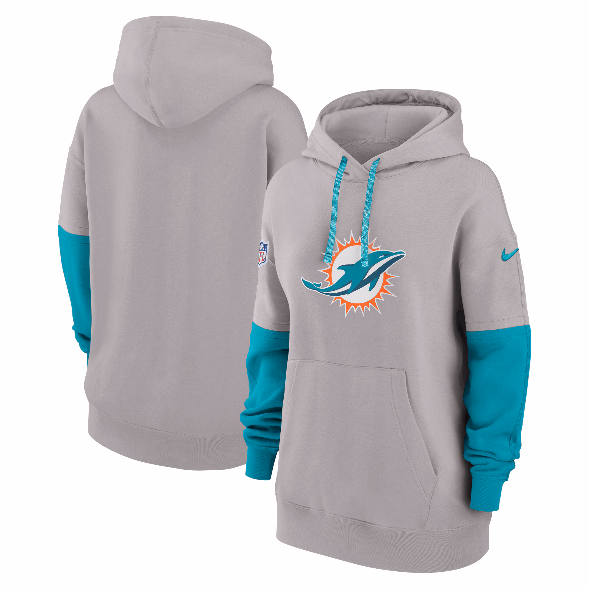Miami Dolphins Women's 2024 Sideline Essential Fleece Pullover Hoodie - Gray