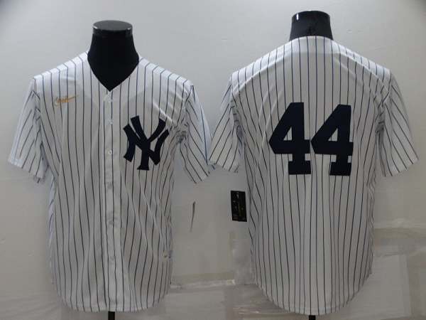 Men's  New York Yankees #44 Reggie Jackson White Strip Throwback Cool Base MLB Stitched Jersey